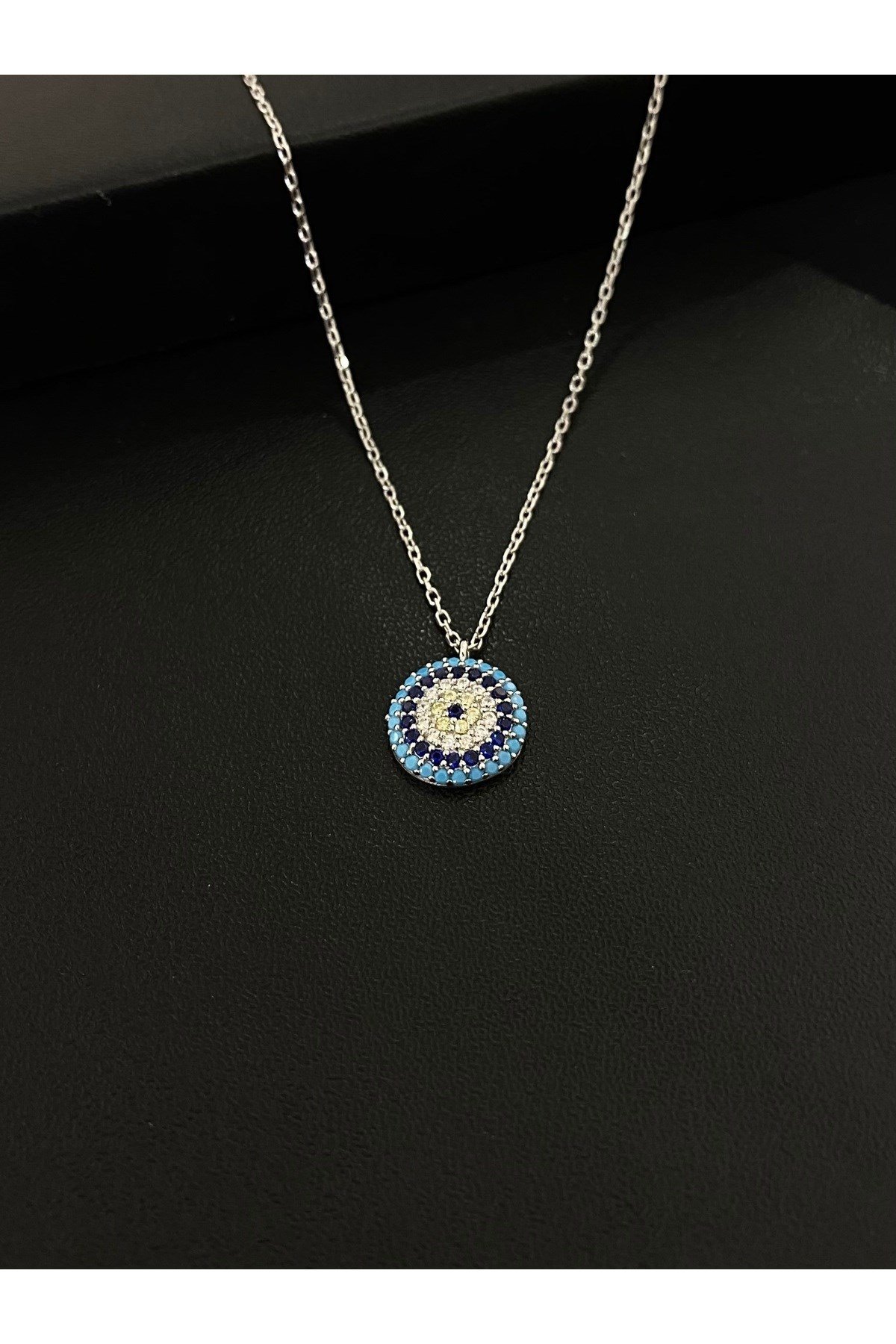 925 Ayar Gümüş Nazar Boncuğu Modeli Kadın Gümüş Kolye (40+5CM)