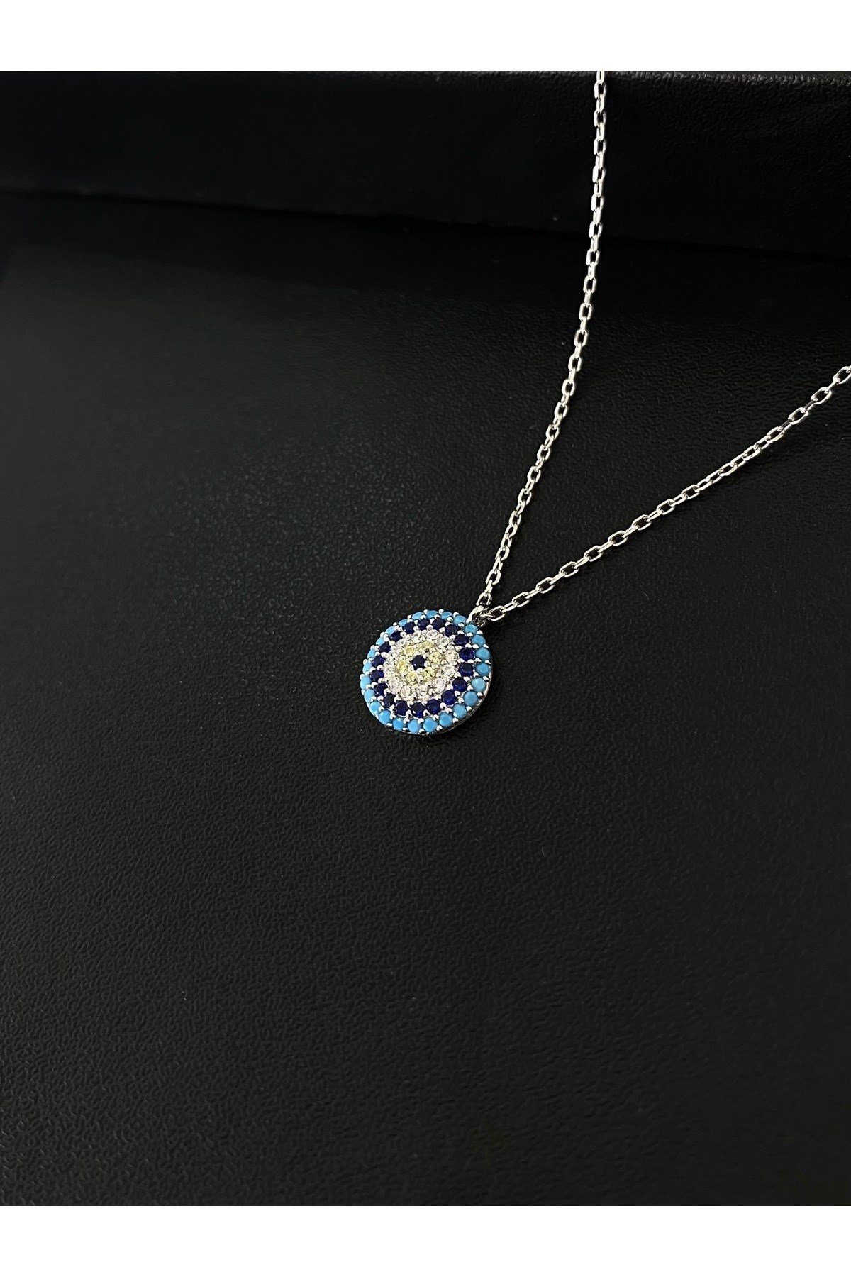 925 Ayar Gümüş Nazar Boncuğu Modeli Kadın Gümüş Kolye (40+5CM)