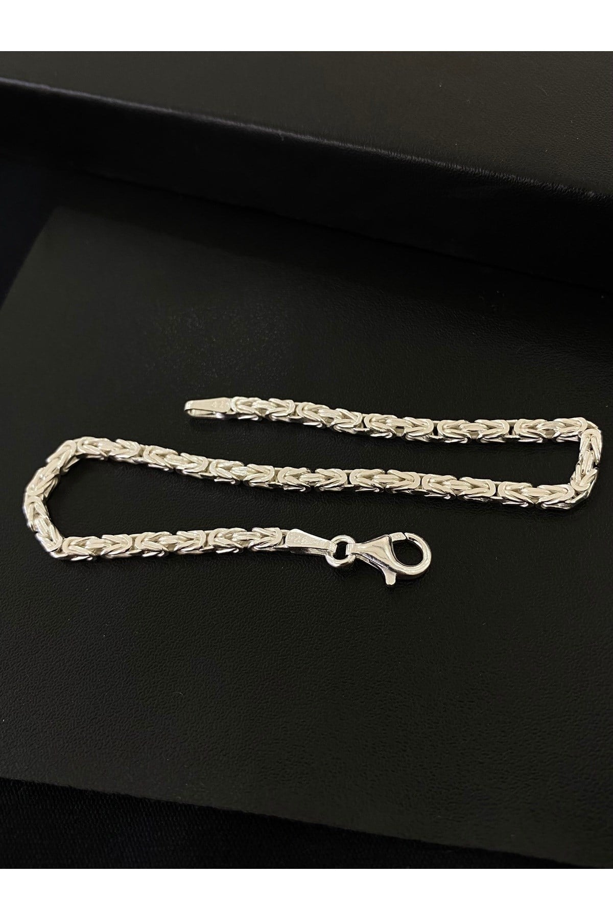 925 Ayar Gümüş Parlak Kare Kral Erkek Gümüş Bileklik (2.5 MM)