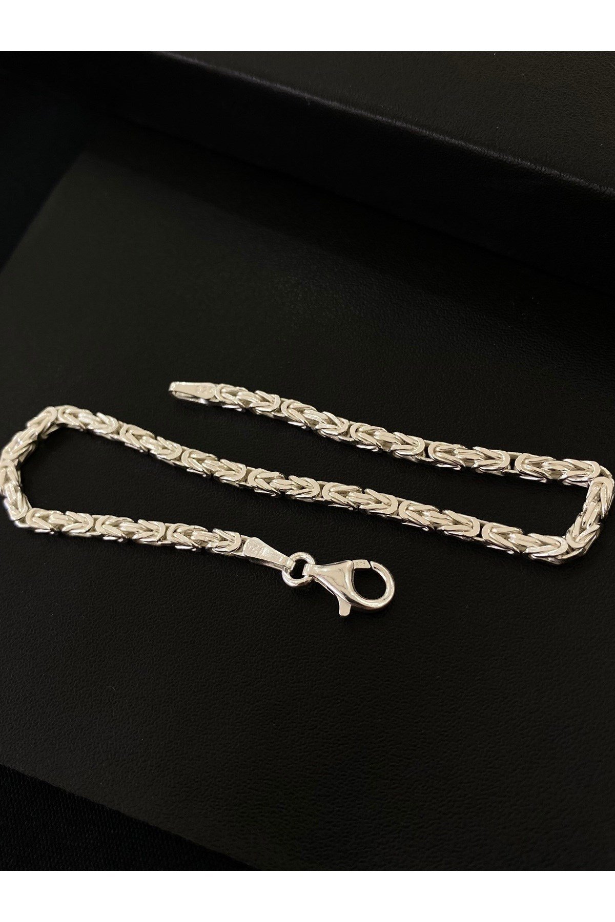 925 Ayar Gümüş Parlak Kare Kral Erkek Gümüş Bileklik (2.5 MM)