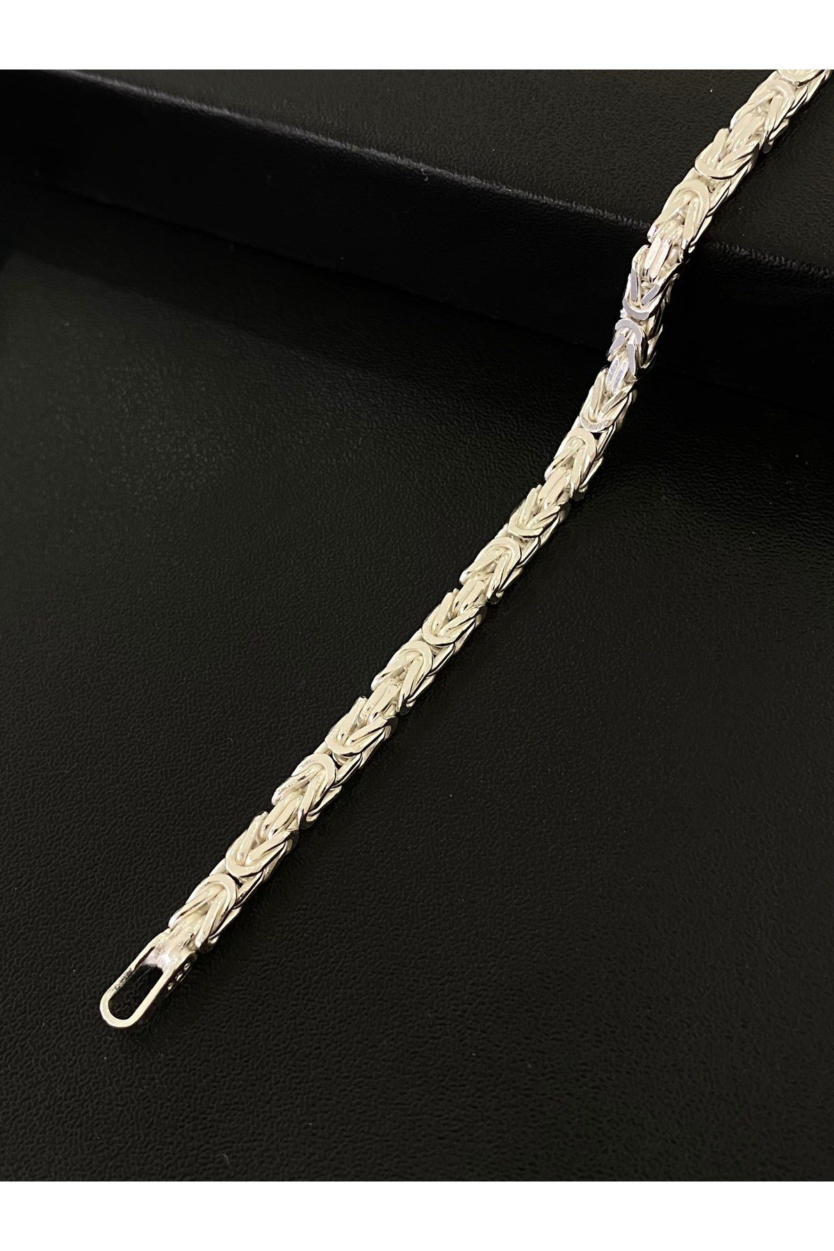 925 Ayar Gümüş Parlak Kare Kral Erkek Gümüş Bileklik (3.2 MM)