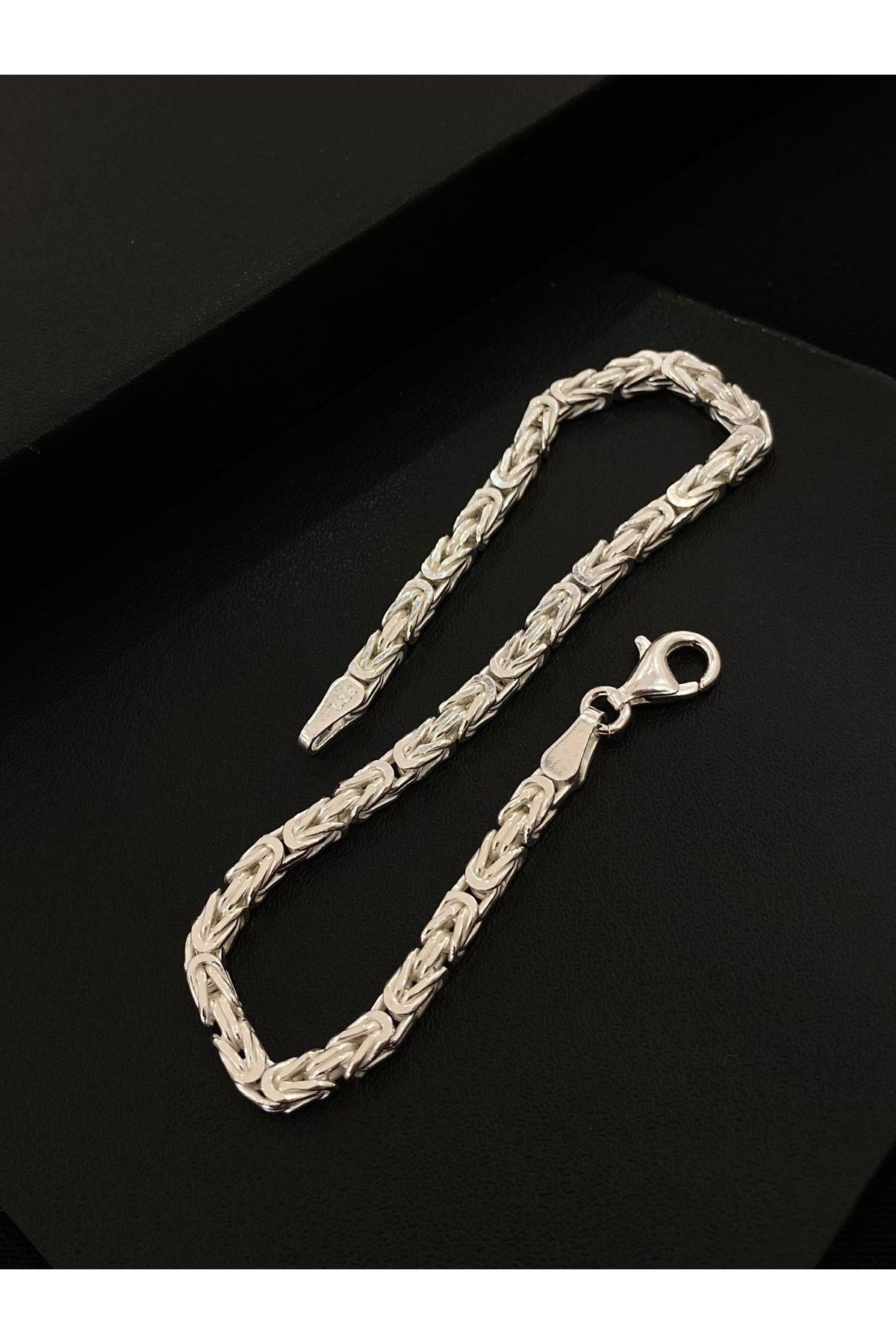 925 Ayar Gümüş Parlak Kare Kral Erkek Gümüş Bileklik (3.2 MM)