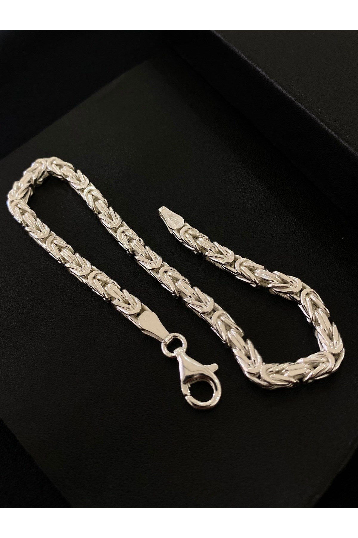 925 Ayar Gümüş Parlak Kare Kral Erkek Gümüş Bileklik (4 MM)