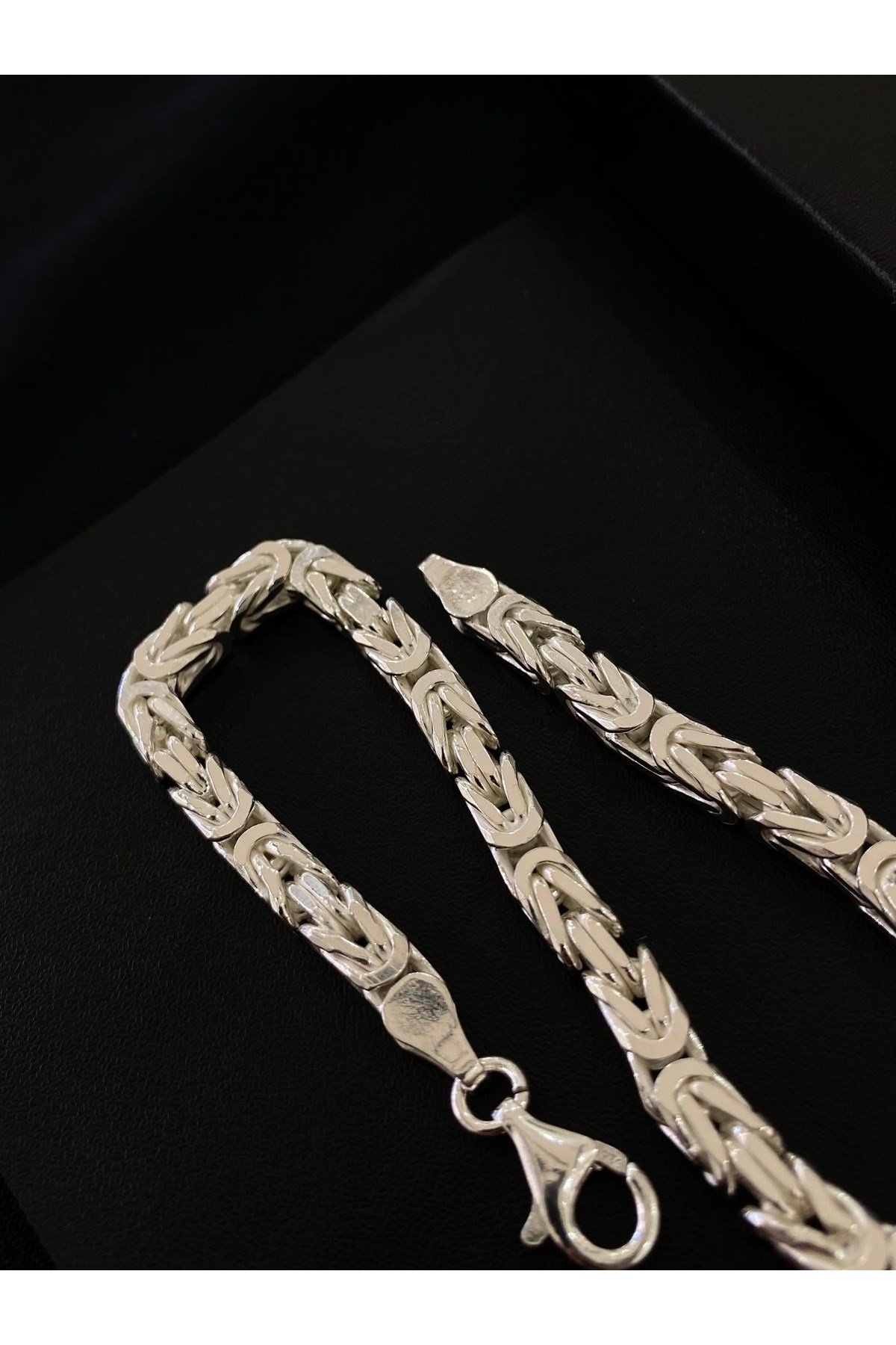 925 Ayar Gümüş Parlak Kare Kral Erkek Gümüş Bileklik (4.8 MM)