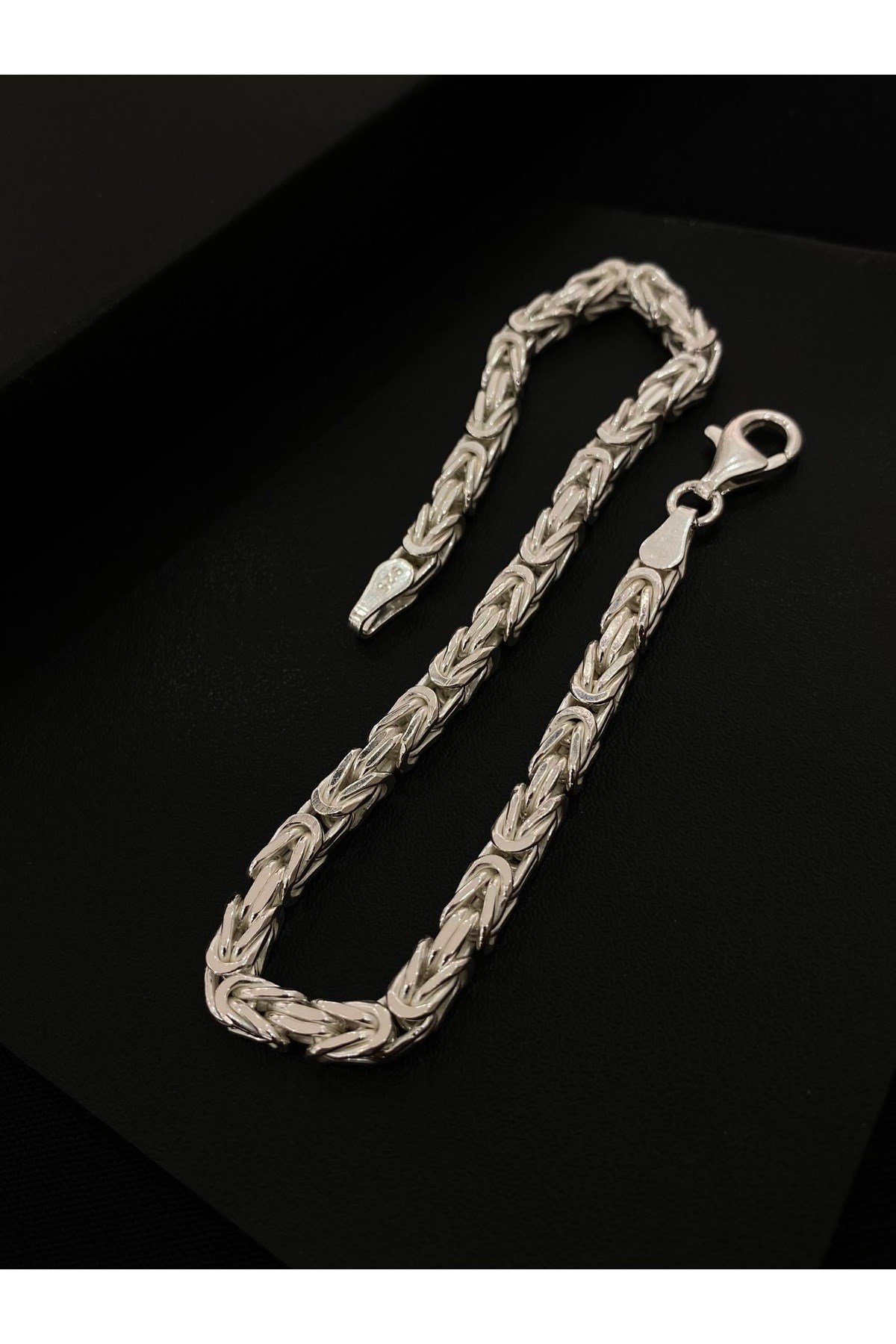 925 Ayar Gümüş Parlak Kare Kral Erkek Gümüş Bileklik (4 MM)