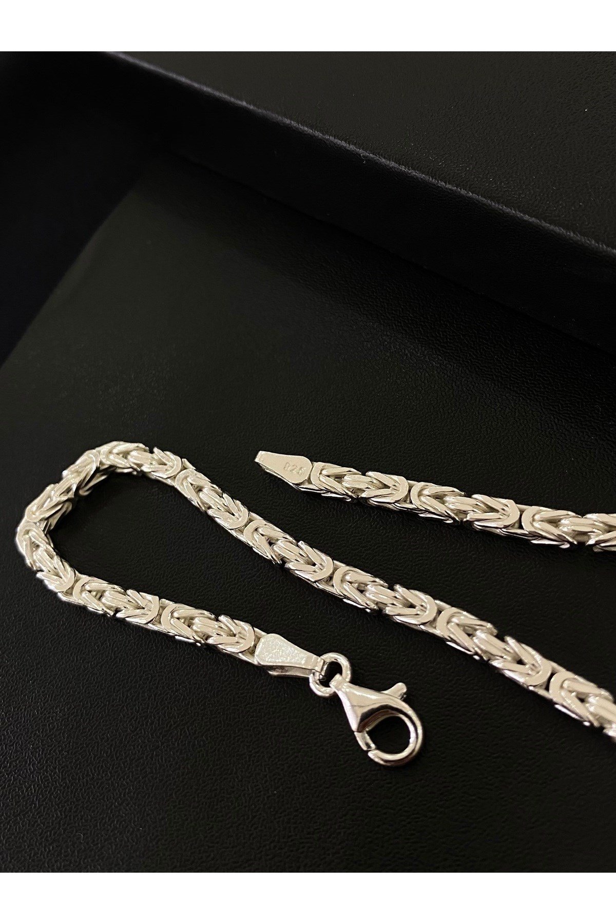 925 Ayar Gümüş Parlak Kare Kral Erkek Gümüş Bileklik (3.2 MM)