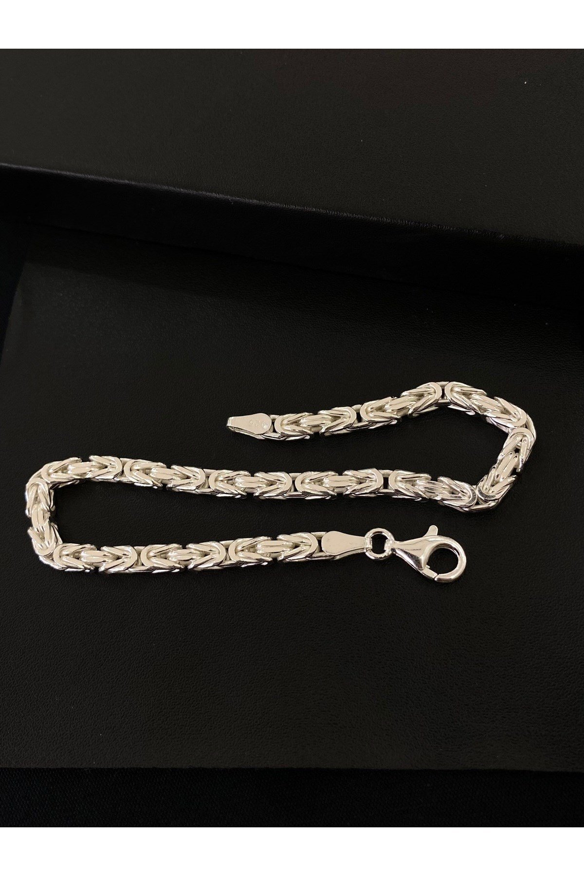 925 Ayar Gümüş Parlak Kare Kral Erkek Gümüş Bileklik (4 MM)