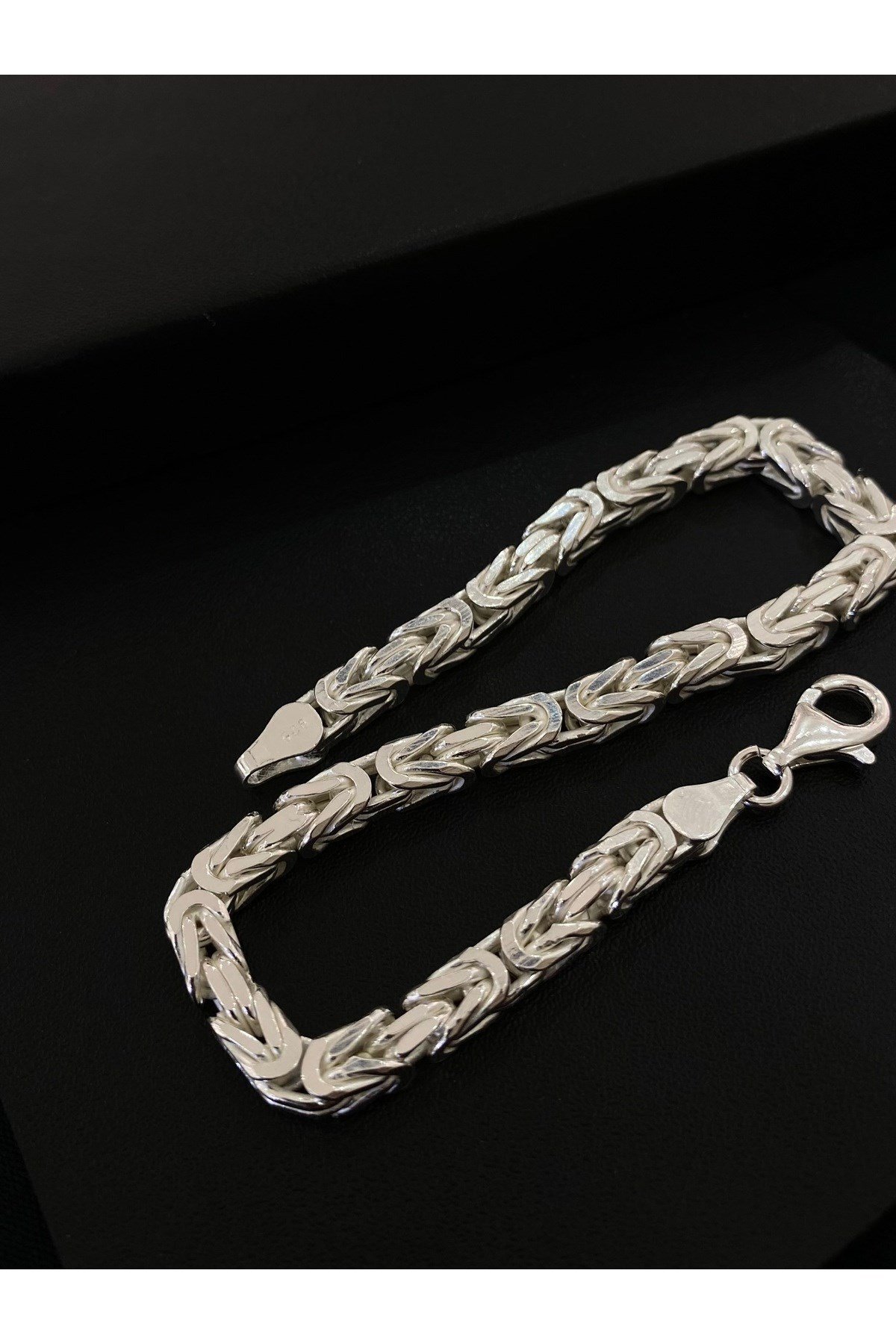 925 Ayar Gümüş Parlak Kare Kral Erkek Gümüş Bileklik (4.8 MM)