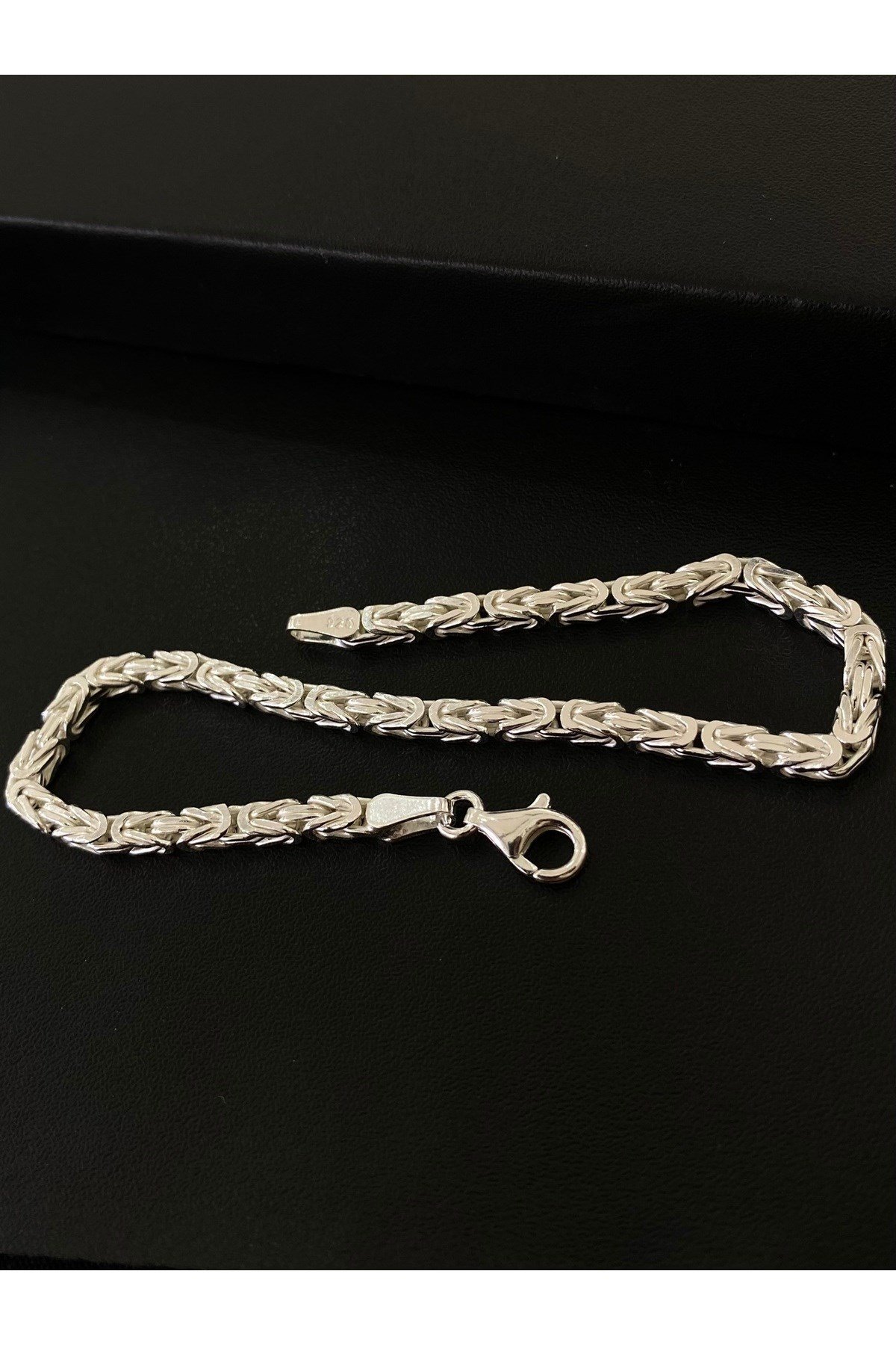 925 Ayar Gümüş Parlak Kare Kral Erkek Gümüş Bileklik (3.2 MM)