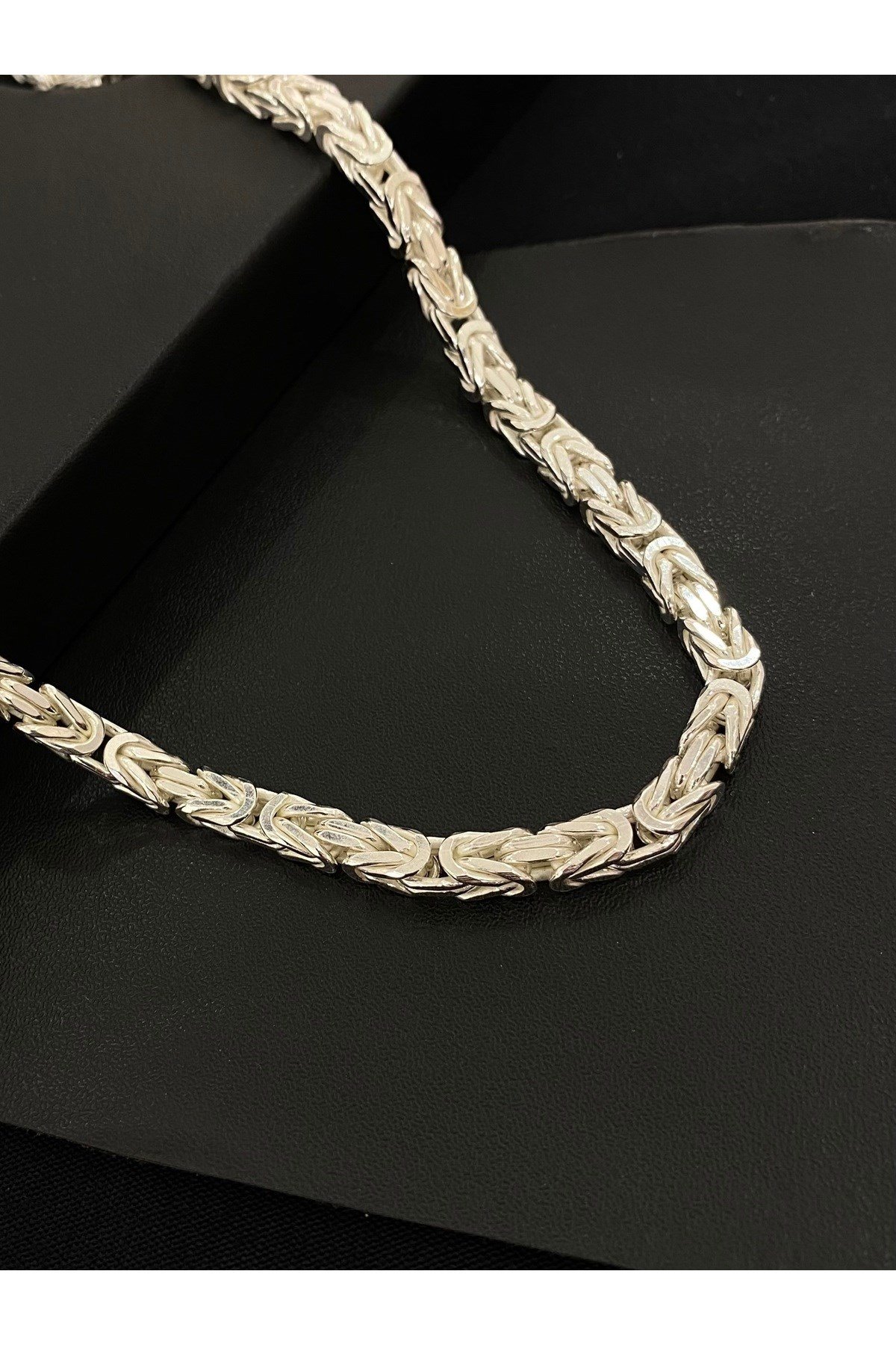 925 Ayar Gümüş Parlak Kare Kral Modeli Erkek Gümüş Zincir - Kolye (4.8 MM Kalınlığında)