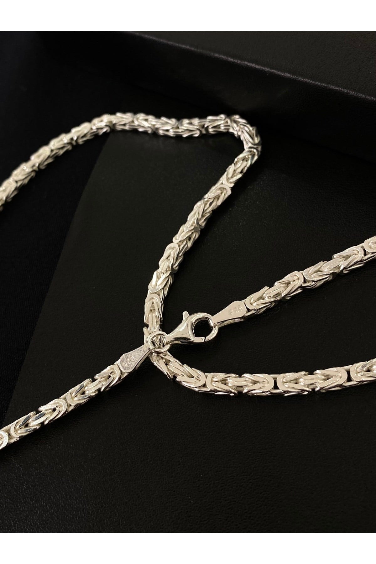 925 Ayar Gümüş Parlak Kare Kral Modeli Erkek Gümüş Zincir - Kolye (3.2 MM Kalınlığında)