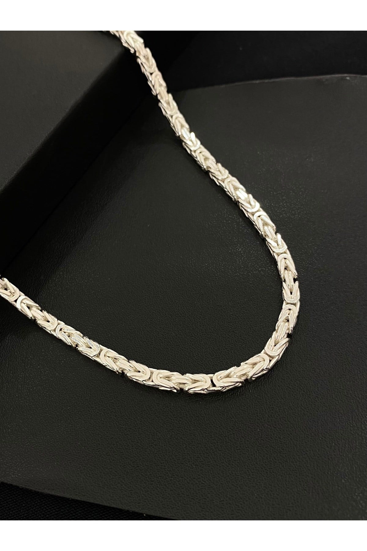 925 Ayar Gümüş Parlak Kare Kral Modeli Erkek Gümüş Zincir - Kolye (3.2 MM Kalınlığında)