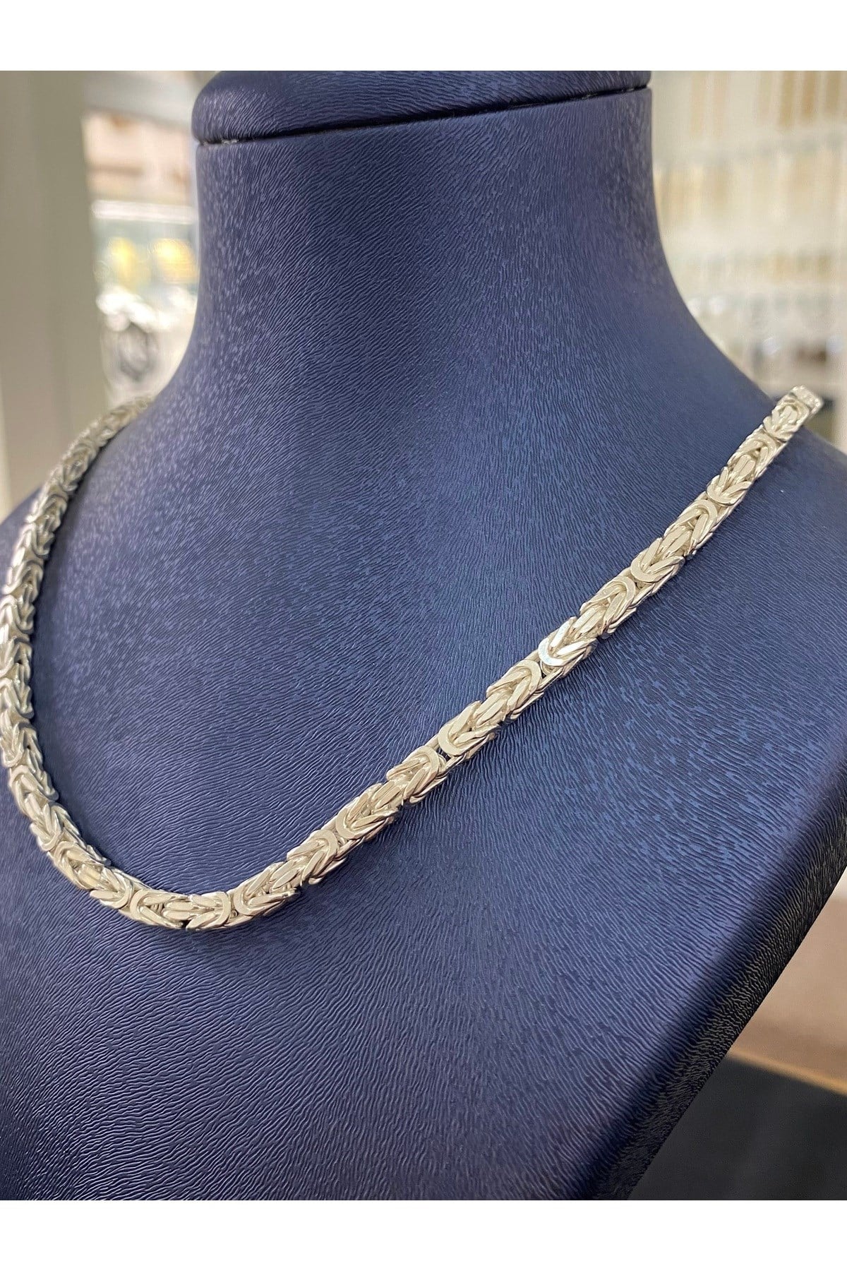 925 Ayar Gümüş Parlak Kare Kral Modeli Erkek Gümüş Zincir - Kolye (4 MM Kalınlığında)