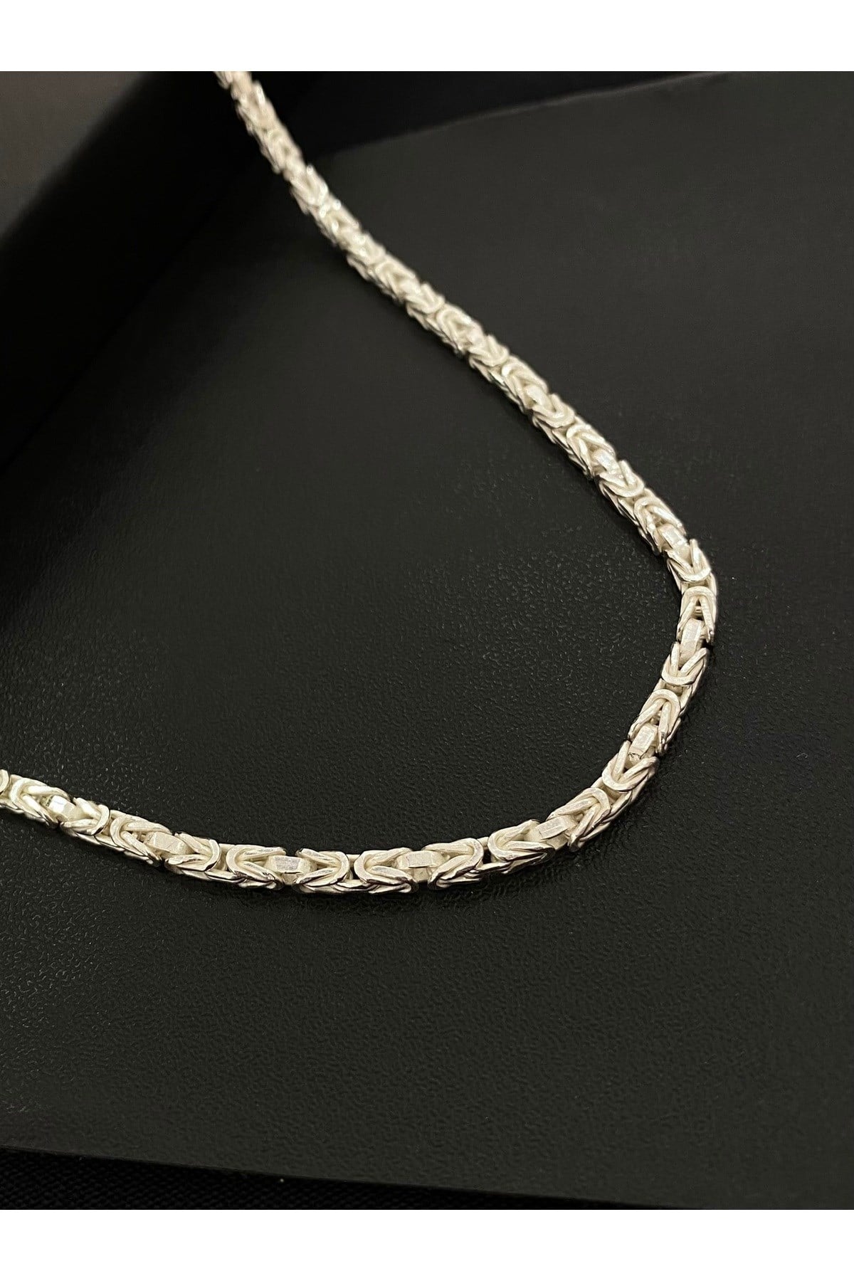 925 Ayar Gümüş Parlak Kare Kral Modeli Erkek Gümüş Zincir - Kolye (2.5 MM Kalınlığında)