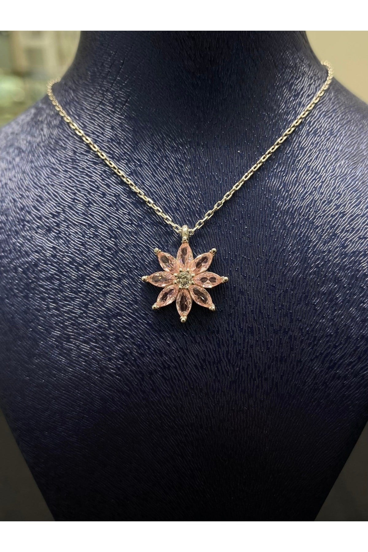 925 Ayar Gümüş Pembe Çiçek Kadın Gümüş Kolye (40+5cm) (Kiriş Gümüş Kolye Model2)