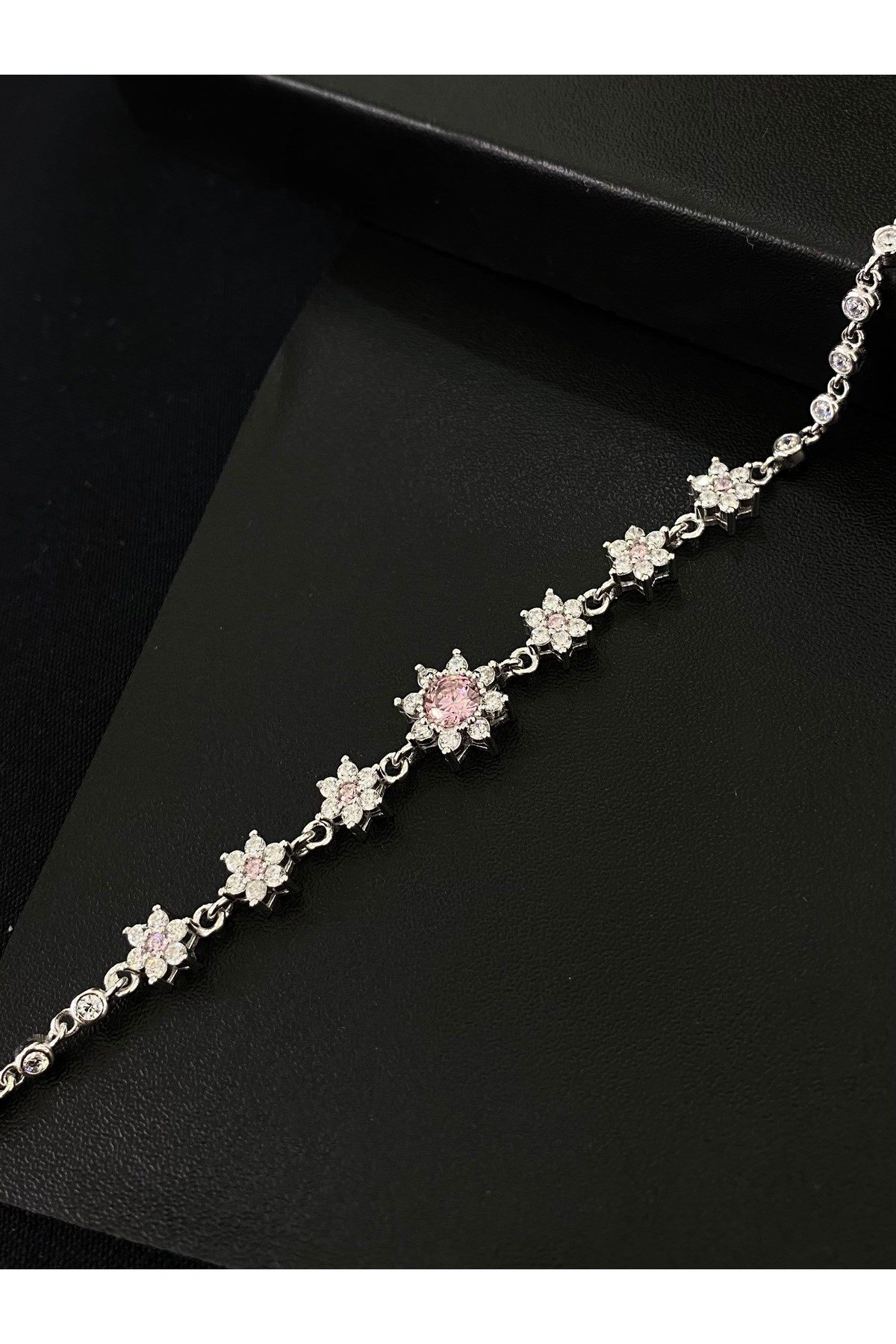 925 Ayar Gümüş Pembe Lotus Çiçeği Aşk Güneşi Kadın Gümüş Bileklik (17+3CM)
