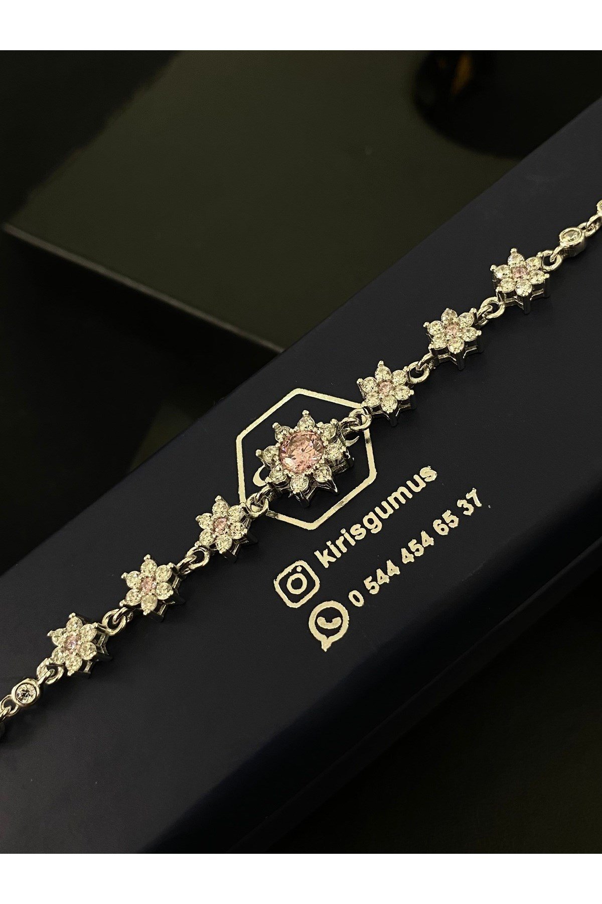 925 Ayar Gümüş Pembe Lotus Çiçeği Aşk Güneşi Kadın Gümüş Bileklik (17+3CM)