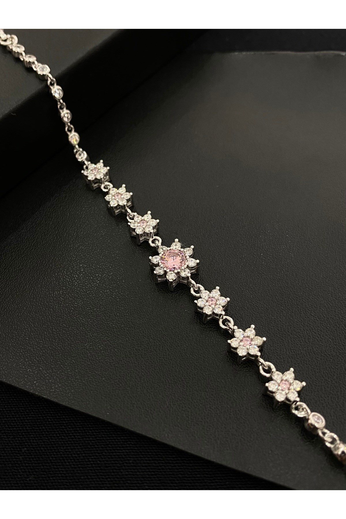 925 Ayar Gümüş Pembe Lotus Çiçeği Aşk Güneşi Kadın Gümüş Bileklik (17+3CM)