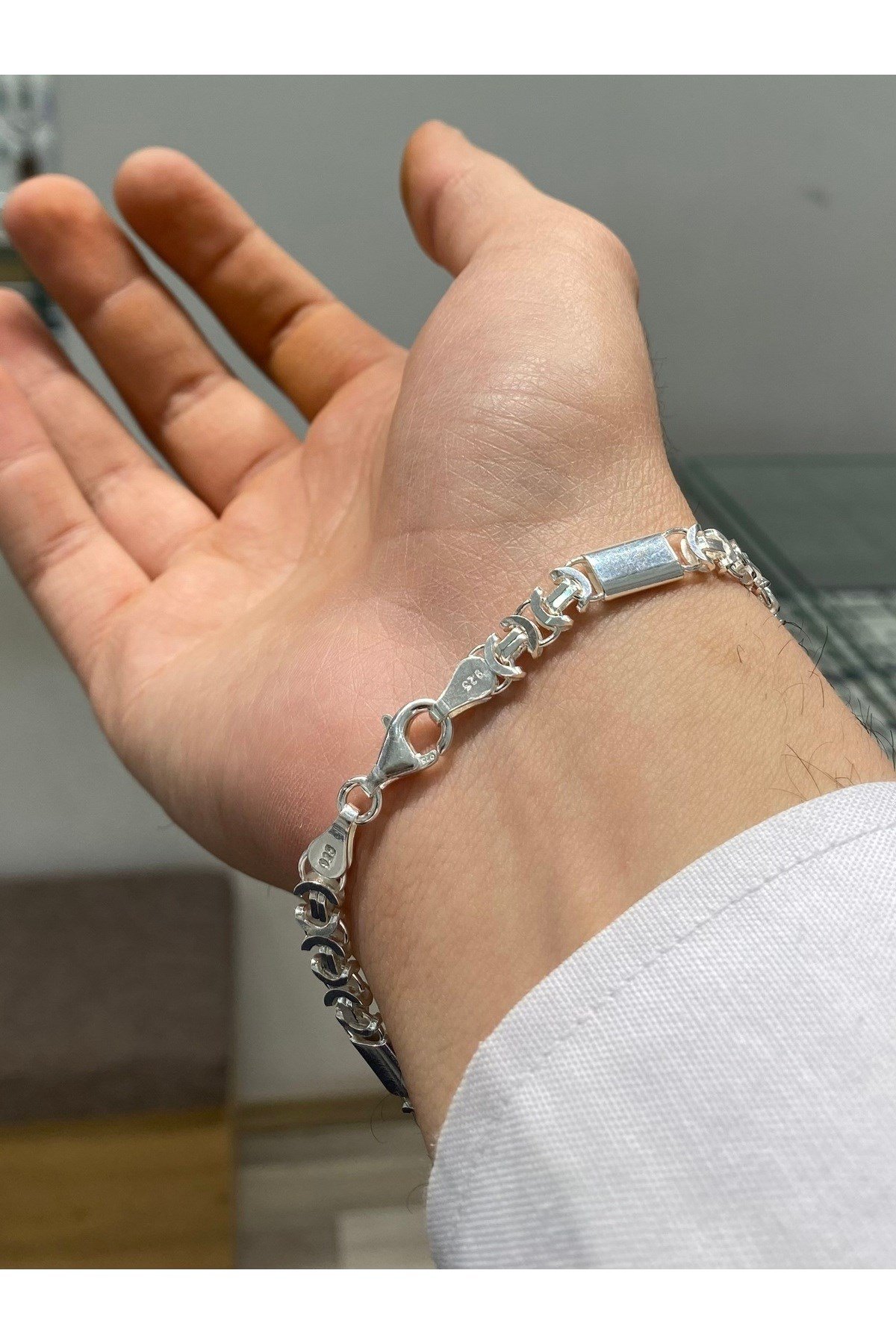 925 Ayar Gümüş Plakalı Euro Kral Modeli Erkek Gümüş Bileklik (6.2 MM)
