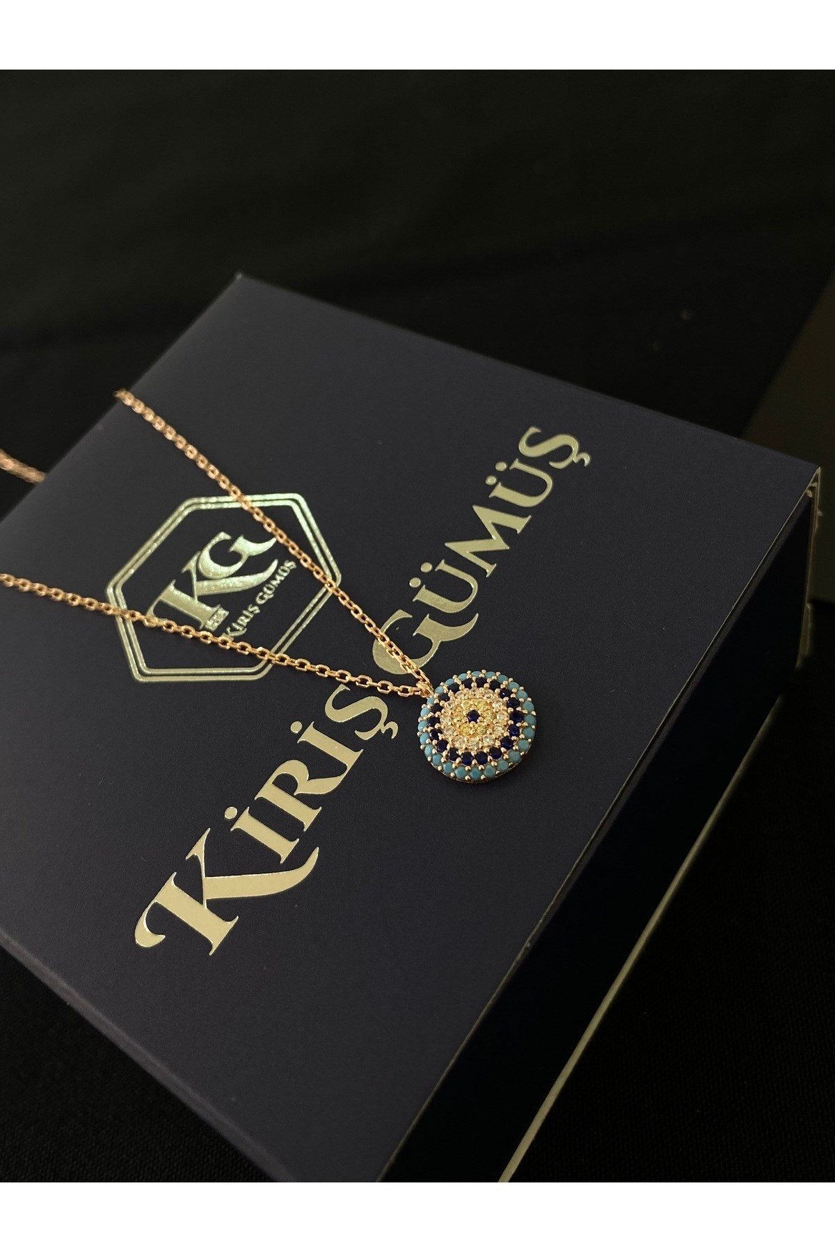 925 Ayar Gümüş Rose Kaplama Nazar Boncuğu Modeli Kadın Gümüş Kolye (40+5CM) (Rose)