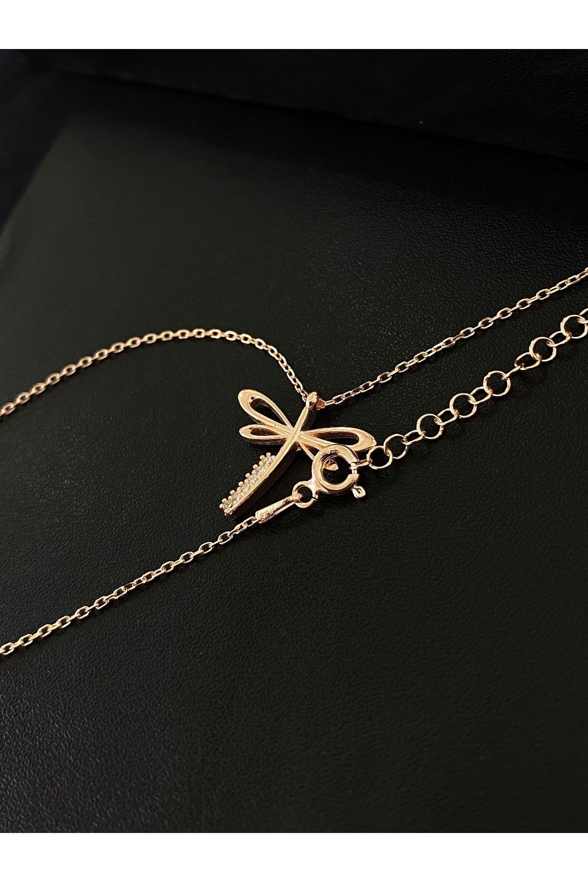 925 Ayar Gümüş Rose Kaplama Yusufçuk Kadın Gümüş Kolye (40+5CM) (Rose)