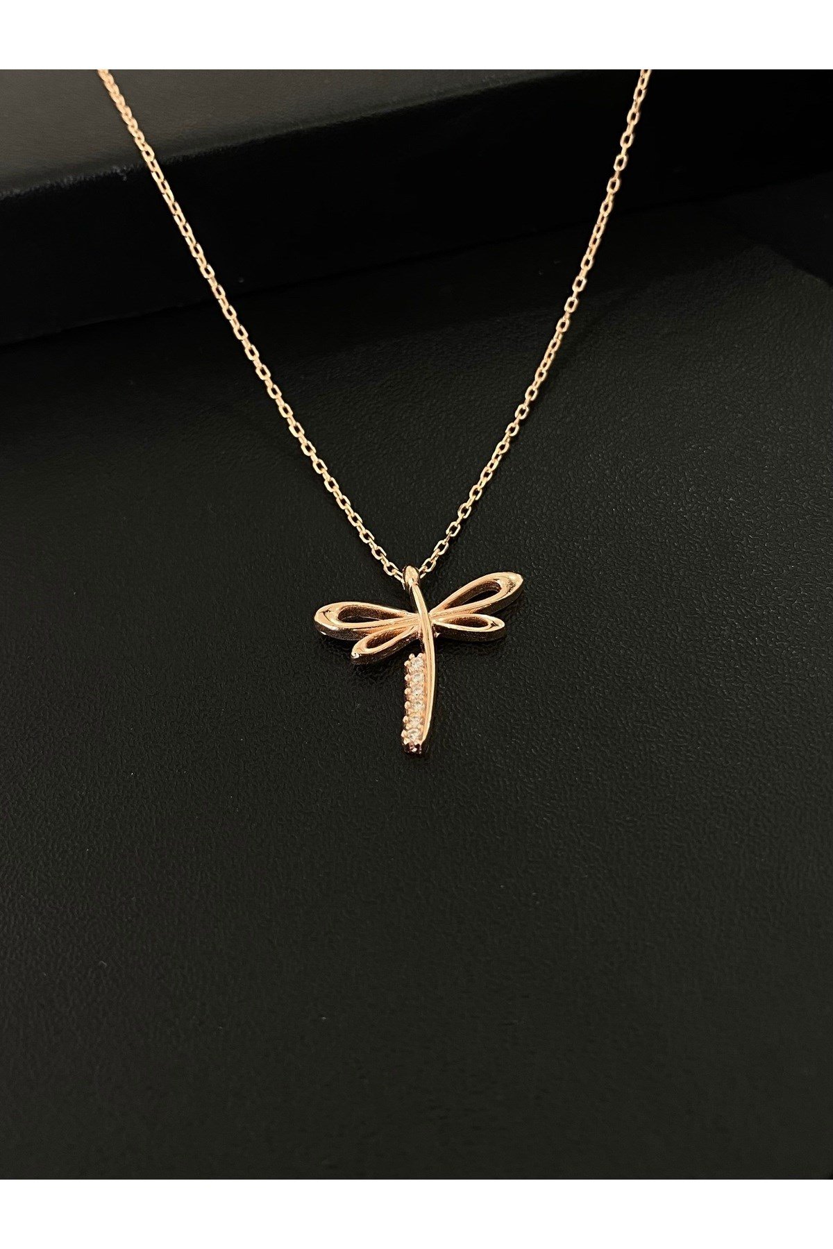 925 Ayar Gümüş Rose Kaplama Yusufçuk Kadın Gümüş Kolye (40+5CM) (Rose)