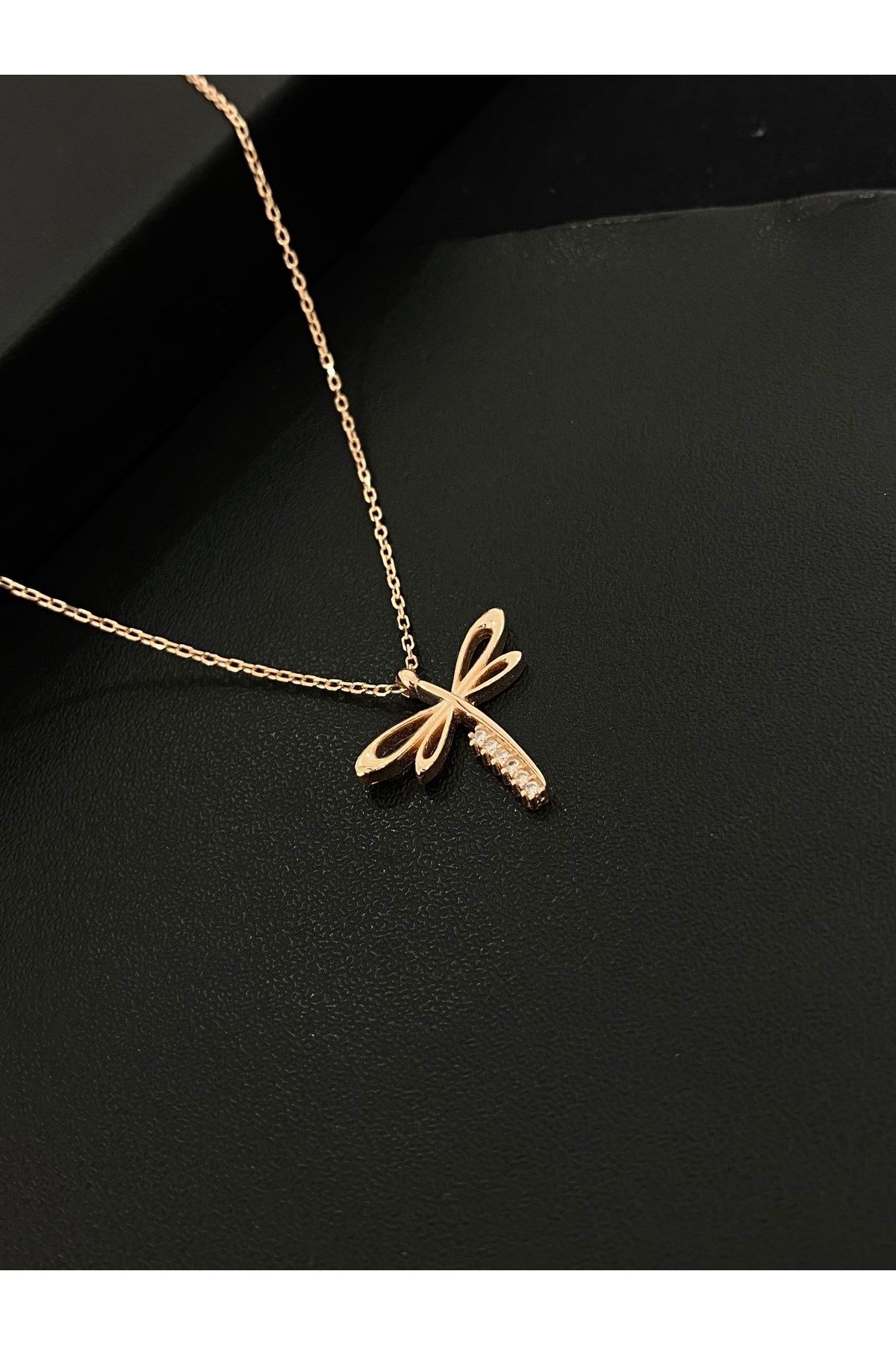 925 Ayar Gümüş Rose Kaplama Yusufçuk Kadın Gümüş Kolye (40+5CM) (Rose)
