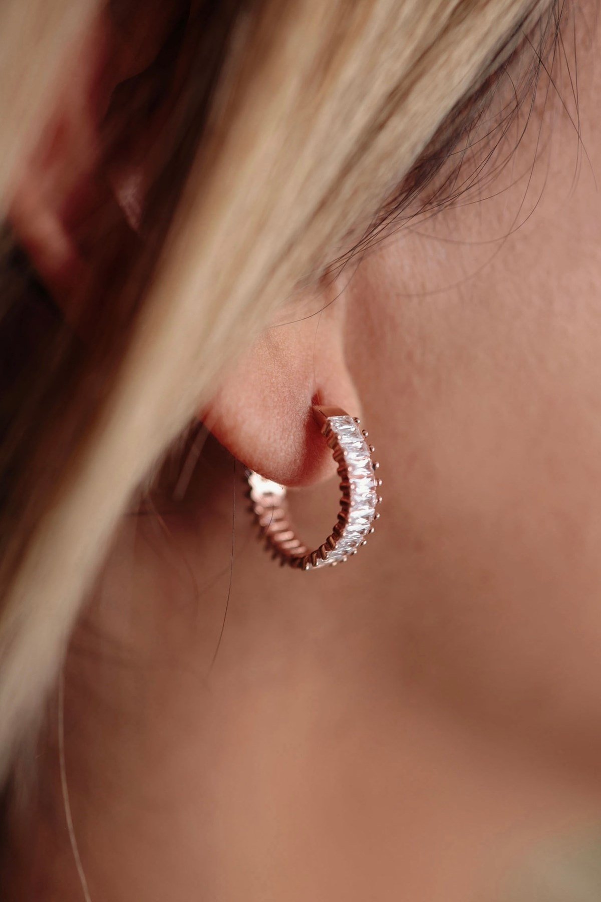 925 Ayar Gümüş Rose Renk Kadın Gümüş Halka Küpe (18MM) (4MM)
