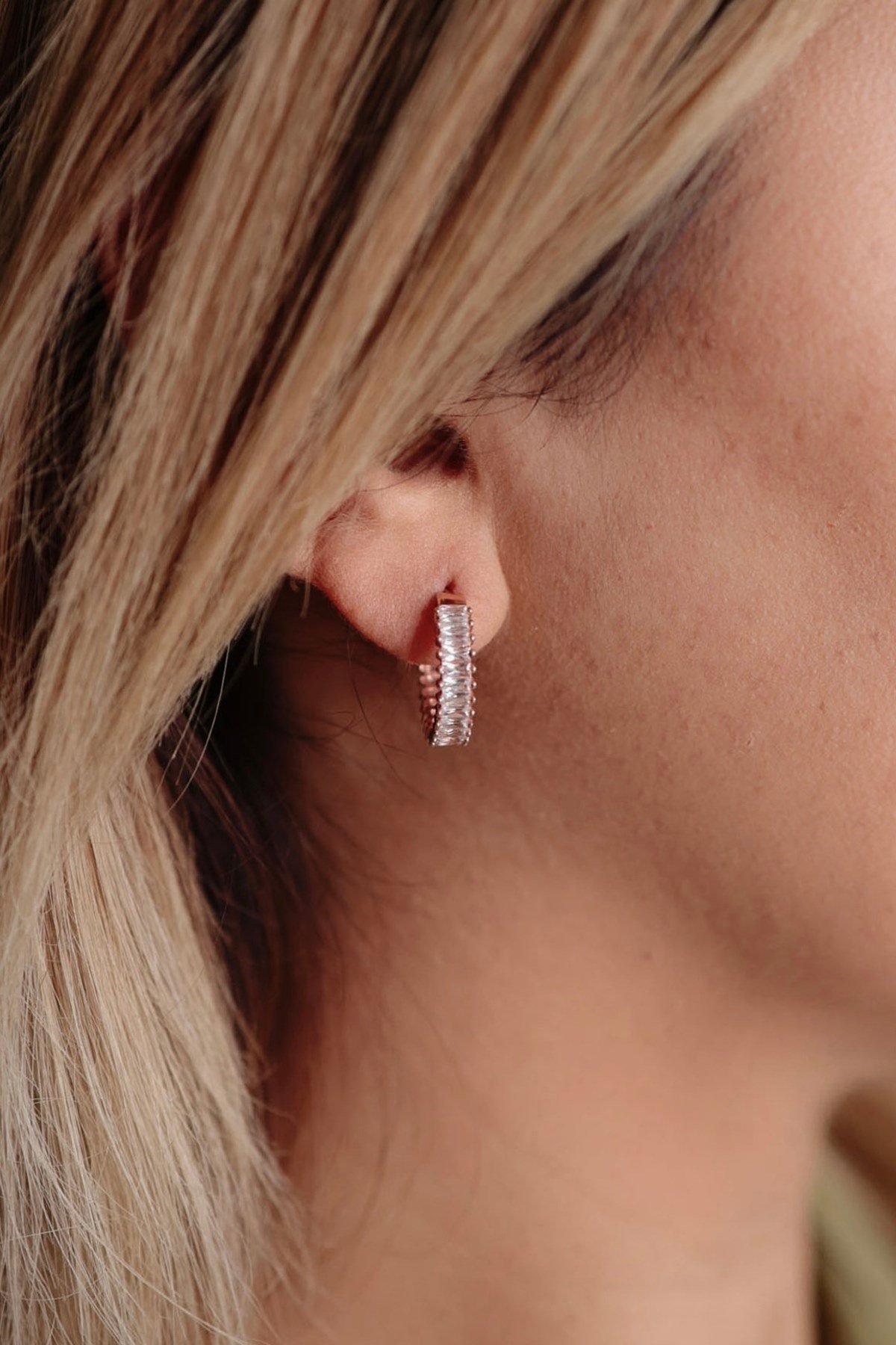 925 Ayar Gümüş Rose Renk Kadın Gümüş Halka Küpe (18MM) (4MM)