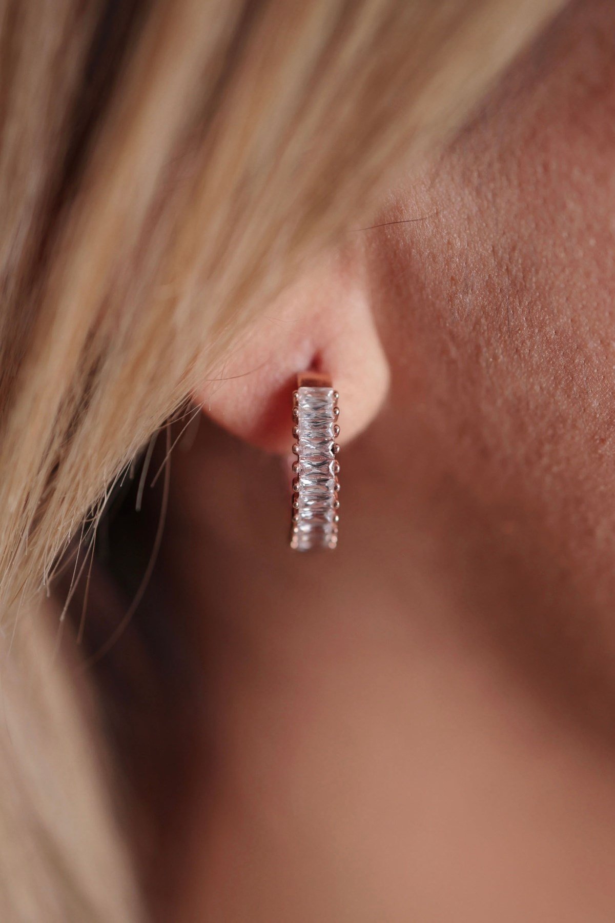 925 Ayar Gümüş Rose Renk Kadın Gümüş Halka Küpe (18MM) (4MM)