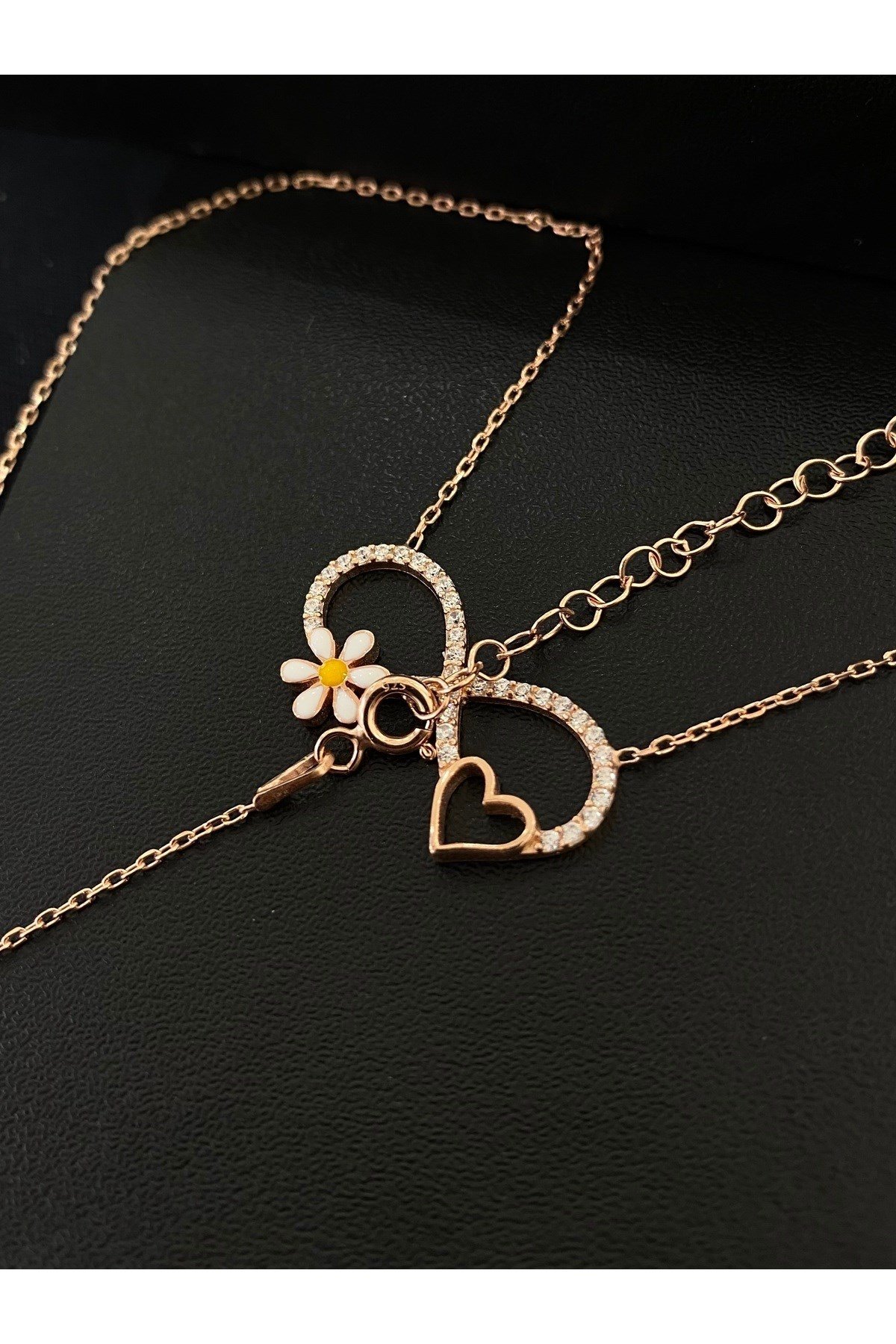 925 Ayar Gümüş Sonsuzluk Kalp ve Papatya Kadın Kolye (40+5CM)