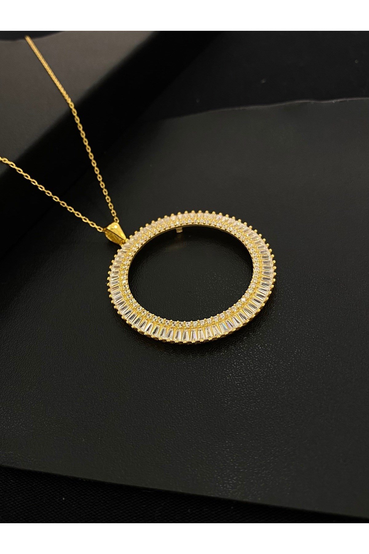 925 Ayar Gümüş Tam Altın Takmak İçin Kadın Gümüş Kolye (Altın Yaldızlı) (45+5CM)