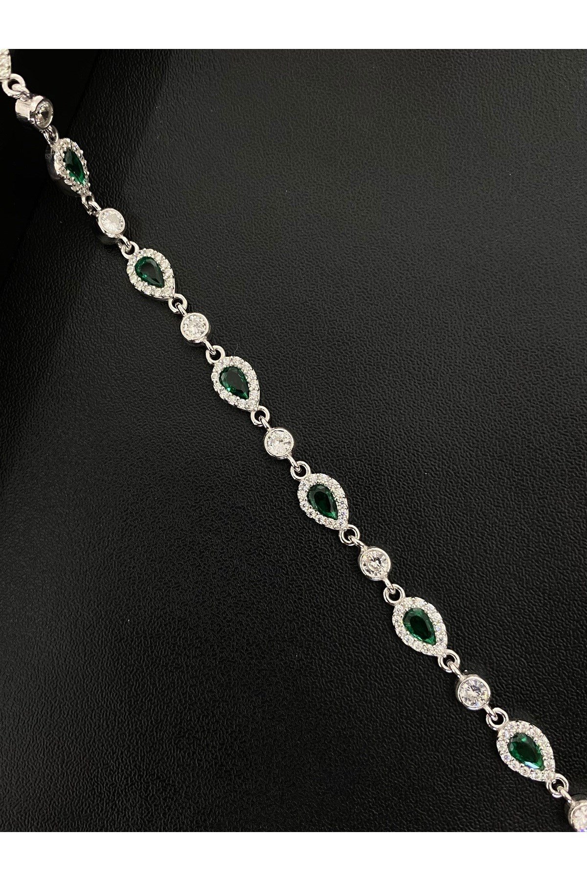 925 Ayar Gümüş Tamtur Yeşil Damla Kadın Gümüş Bileklik (17+3CM)