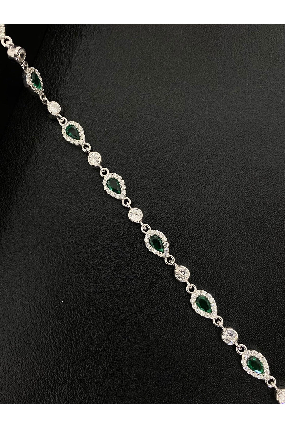 925 Ayar Gümüş Tamtur Yeşil Damla Kadın Gümüş Bileklik (17+3CM)