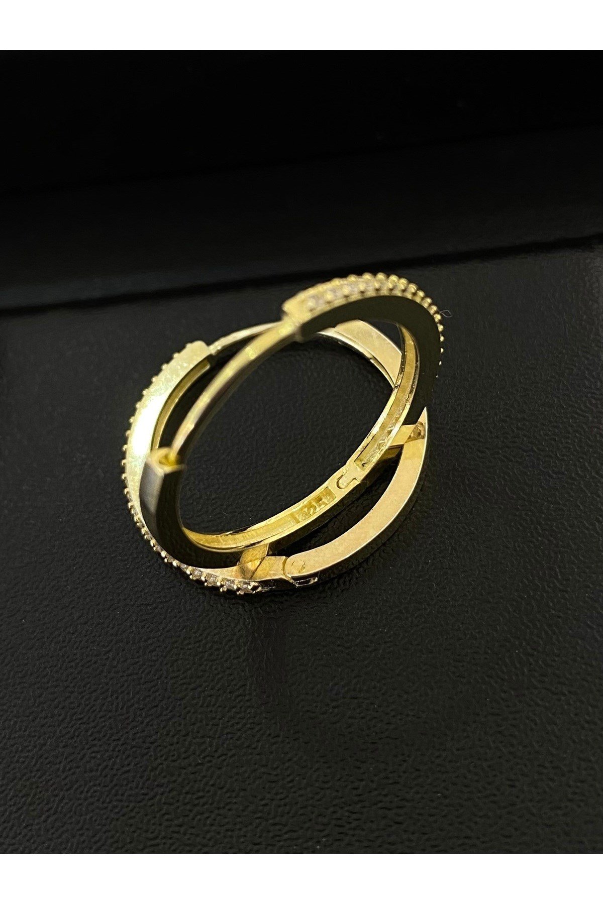 925 Ayar Gümüş Tek Sıra Taşlı Altın Yaldızlı Kadın Gümüş Halka Küpe (22MM) (2MM)