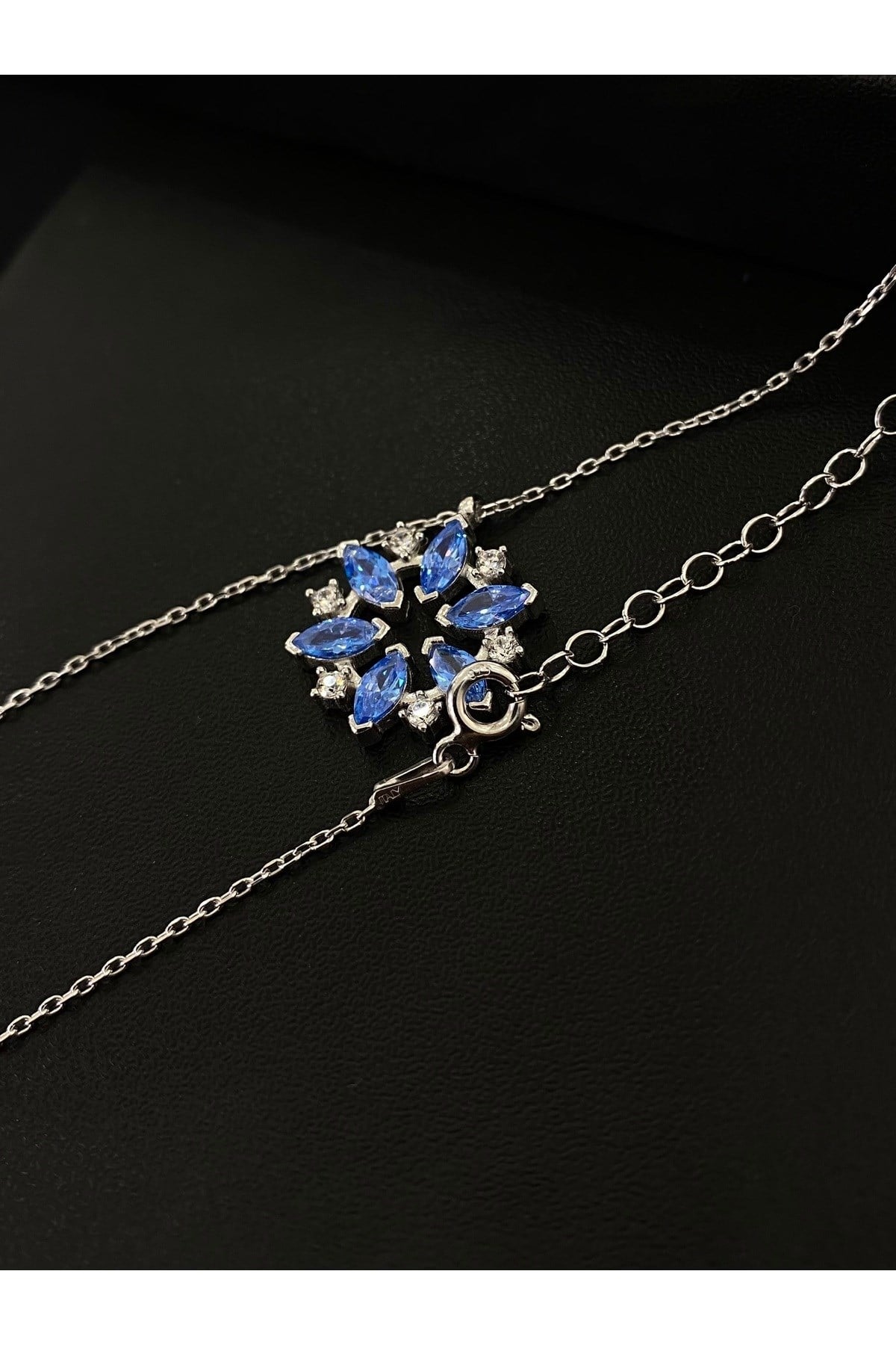 925 Ayar Gümüş Turkuaz Çiçek Kadın Gümüş Kolye (40+5cm) (Kiriş Gümüş Kolye Model3)