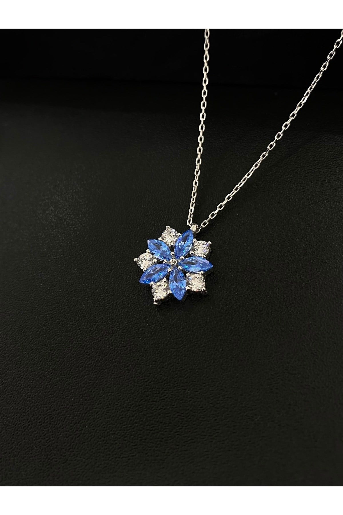 925 Ayar Gümüş Turkuaz Çiçek Kadın Gümüş Kolye (40+5cm) (Kiriş Gümüş Kolye Model1)