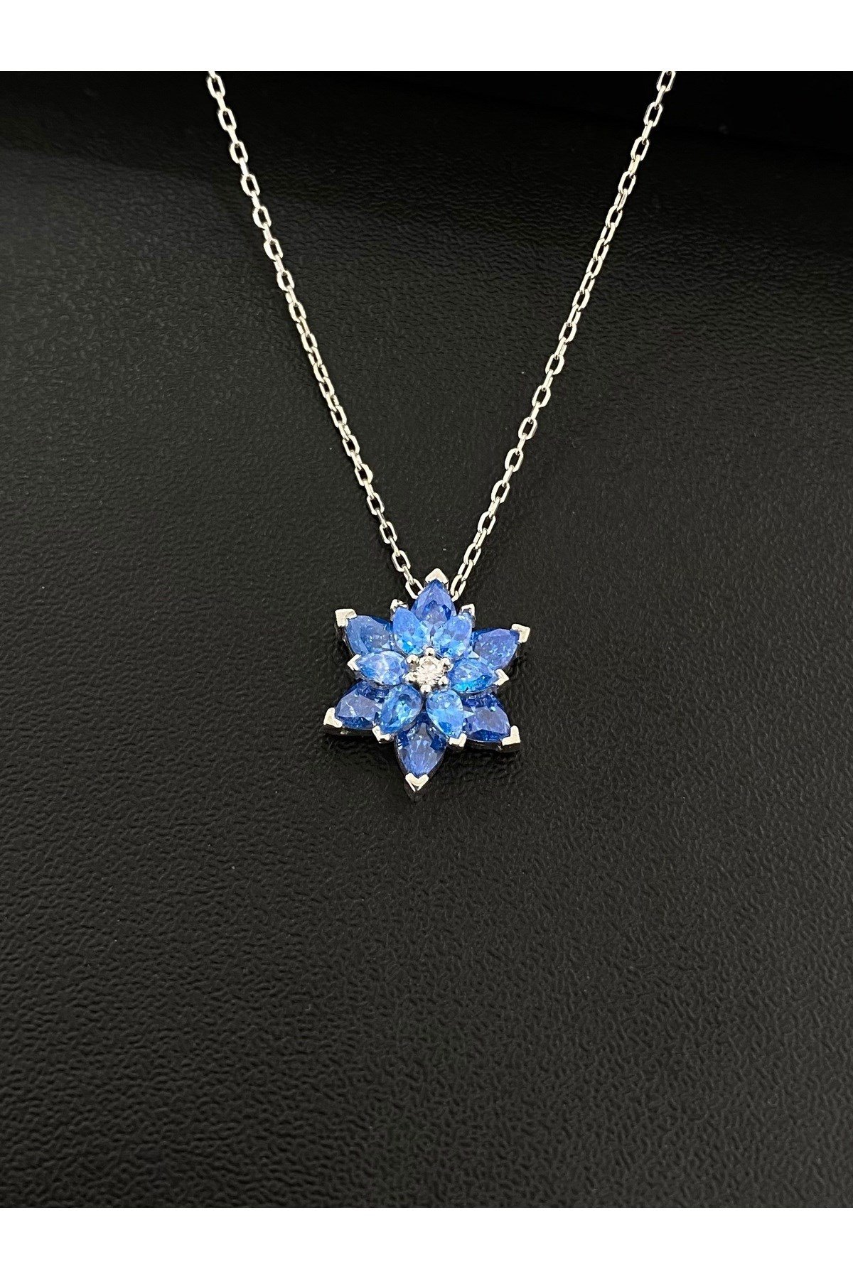 925 Ayar Gümüş Turkuaz Lotus Çiçeği Kadın Gümüş Kolye (40+5CM)