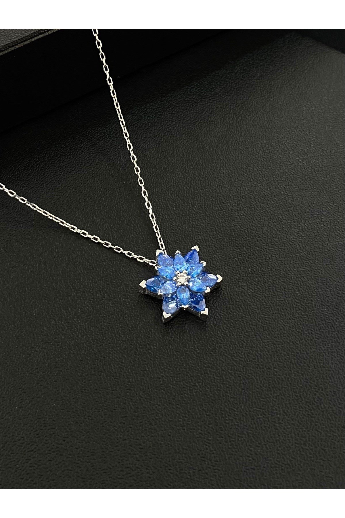 925 Ayar Gümüş Turkuaz Lotus Çiçeği Kadın Gümüş Kolye (40+5CM)