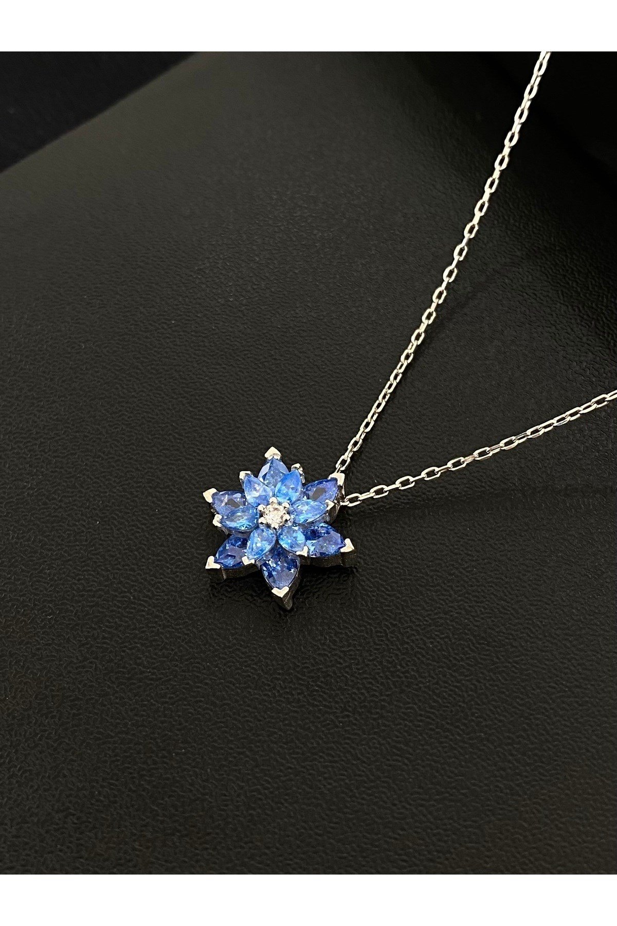 925 Ayar Gümüş Turkuaz Lotus Çiçeği Kadın Gümüş Kolye (40+5CM)