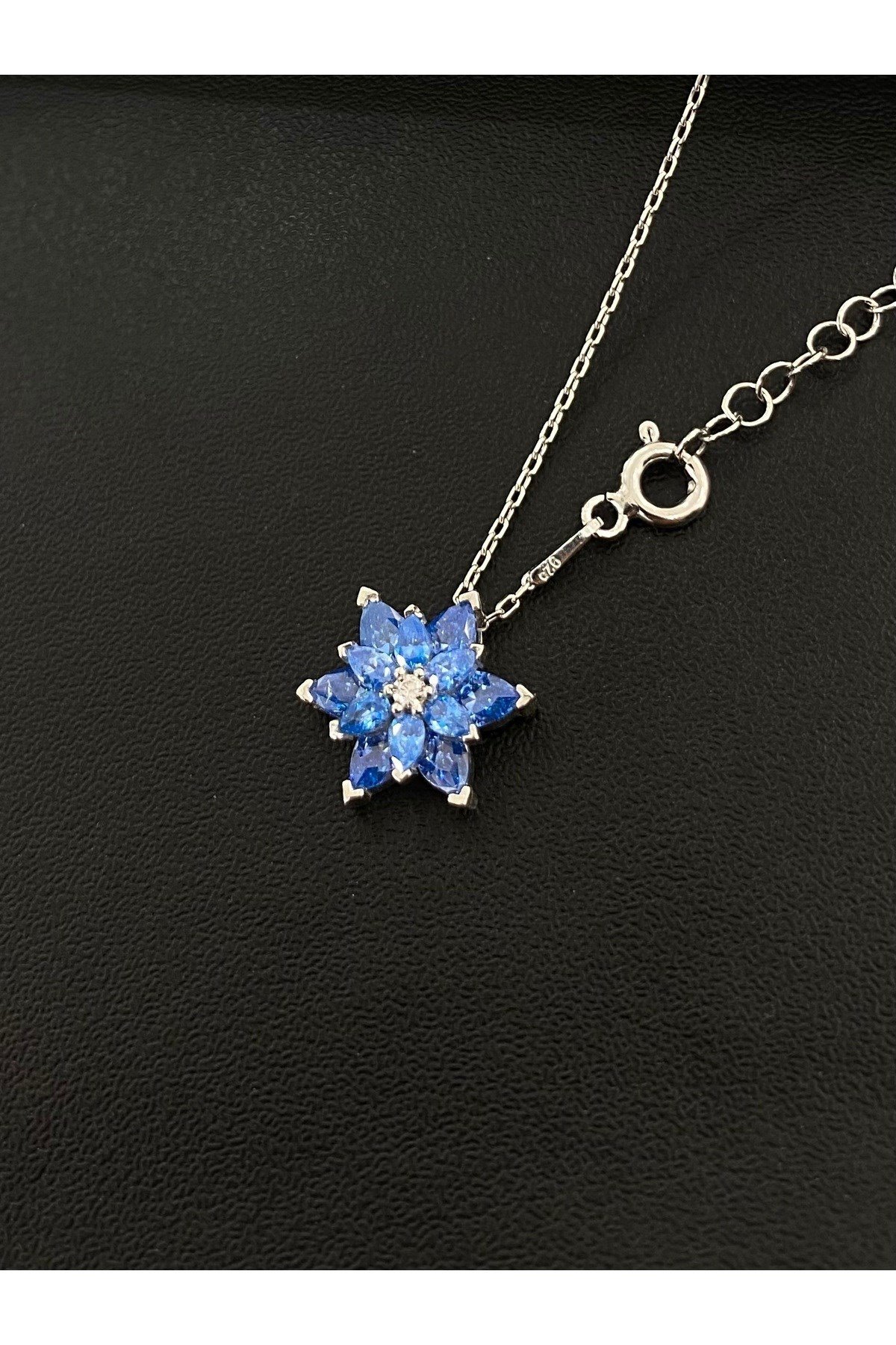 925 Ayar Gümüş Turkuaz Lotus Çiçeği Kadın Gümüş Kolye (40+5CM)