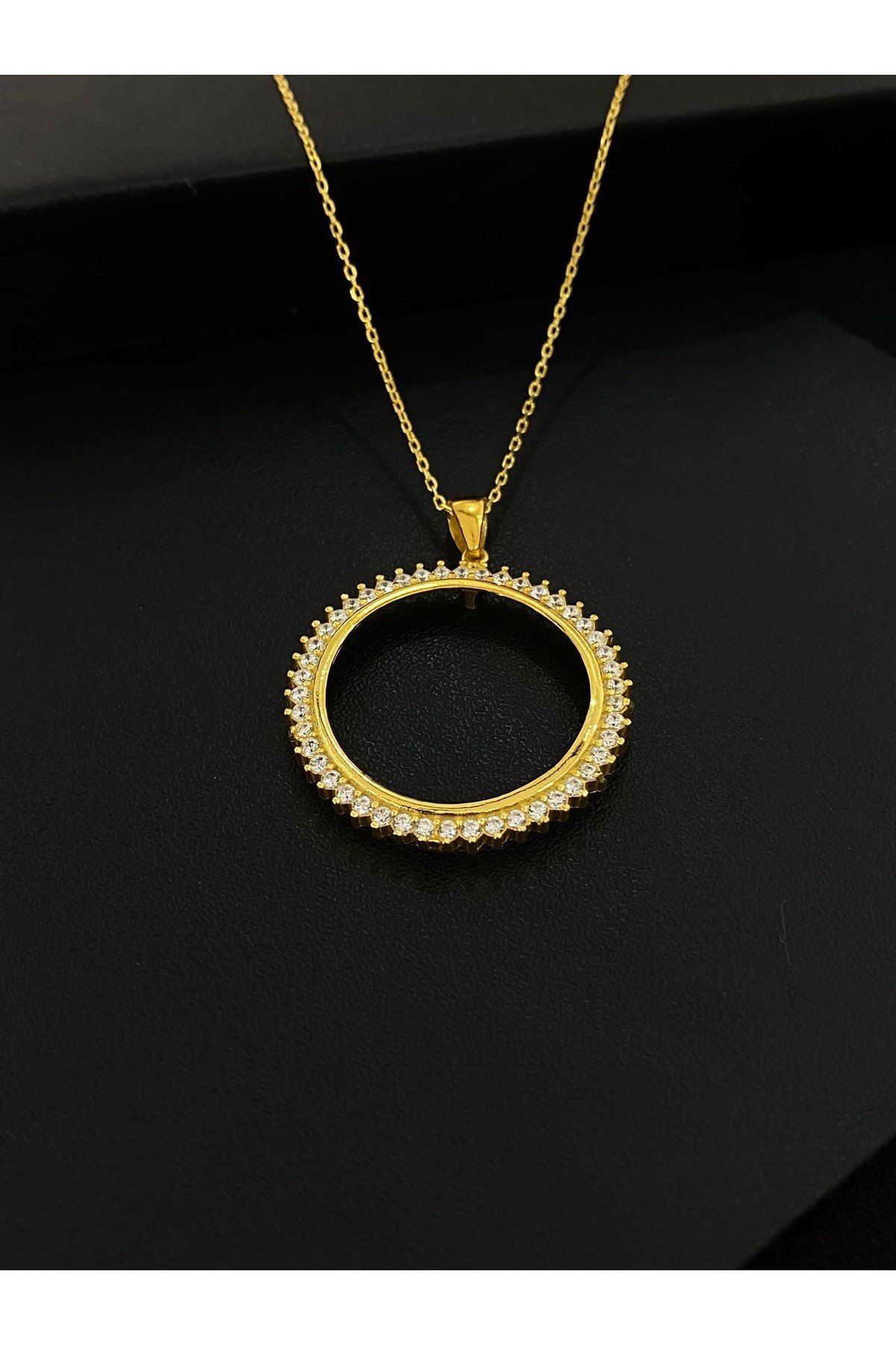 925 Ayar Gümüş Yarım Altın Takmak İçin Kadın Gümüş Kolye (Altın Yaldızlı) (45+5CM)