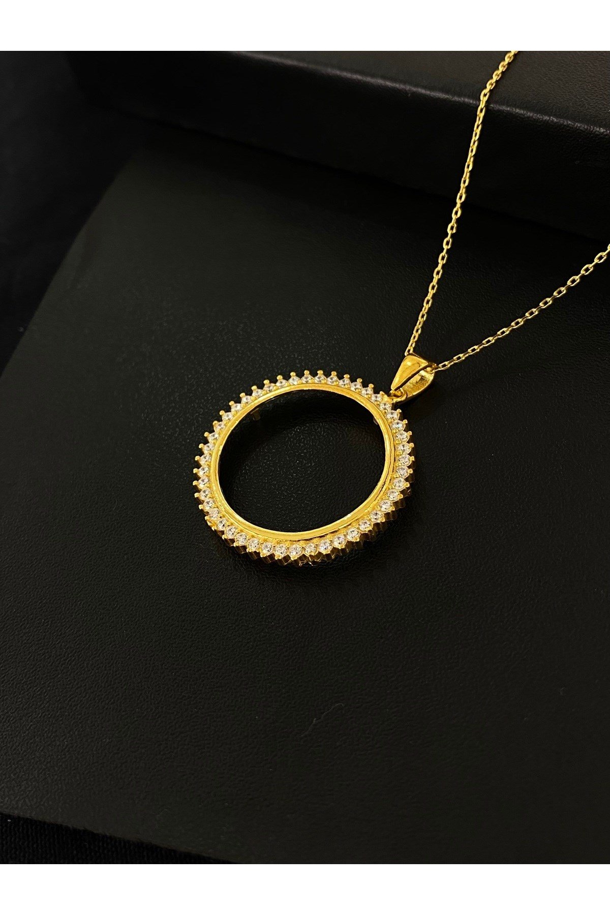 925 Ayar Gümüş Yarım Altın Takmak İçin Kadın Gümüş Kolye (Altın Yaldızlı) (45+5CM)