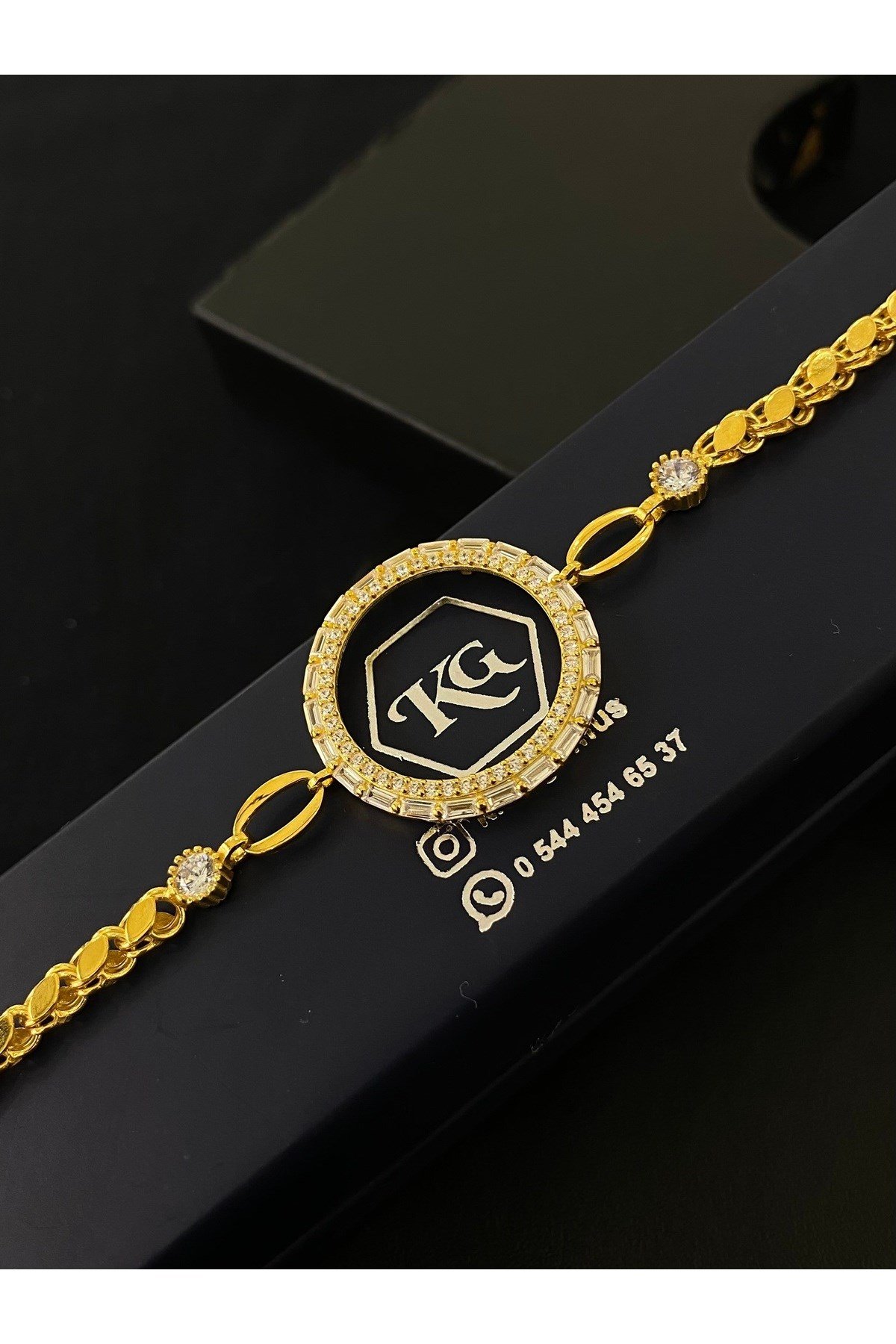 925 Ayar Gümüş Yarım Altın Takmak İçin Gümüş Kadın Bileklik (17+3CM) KG1