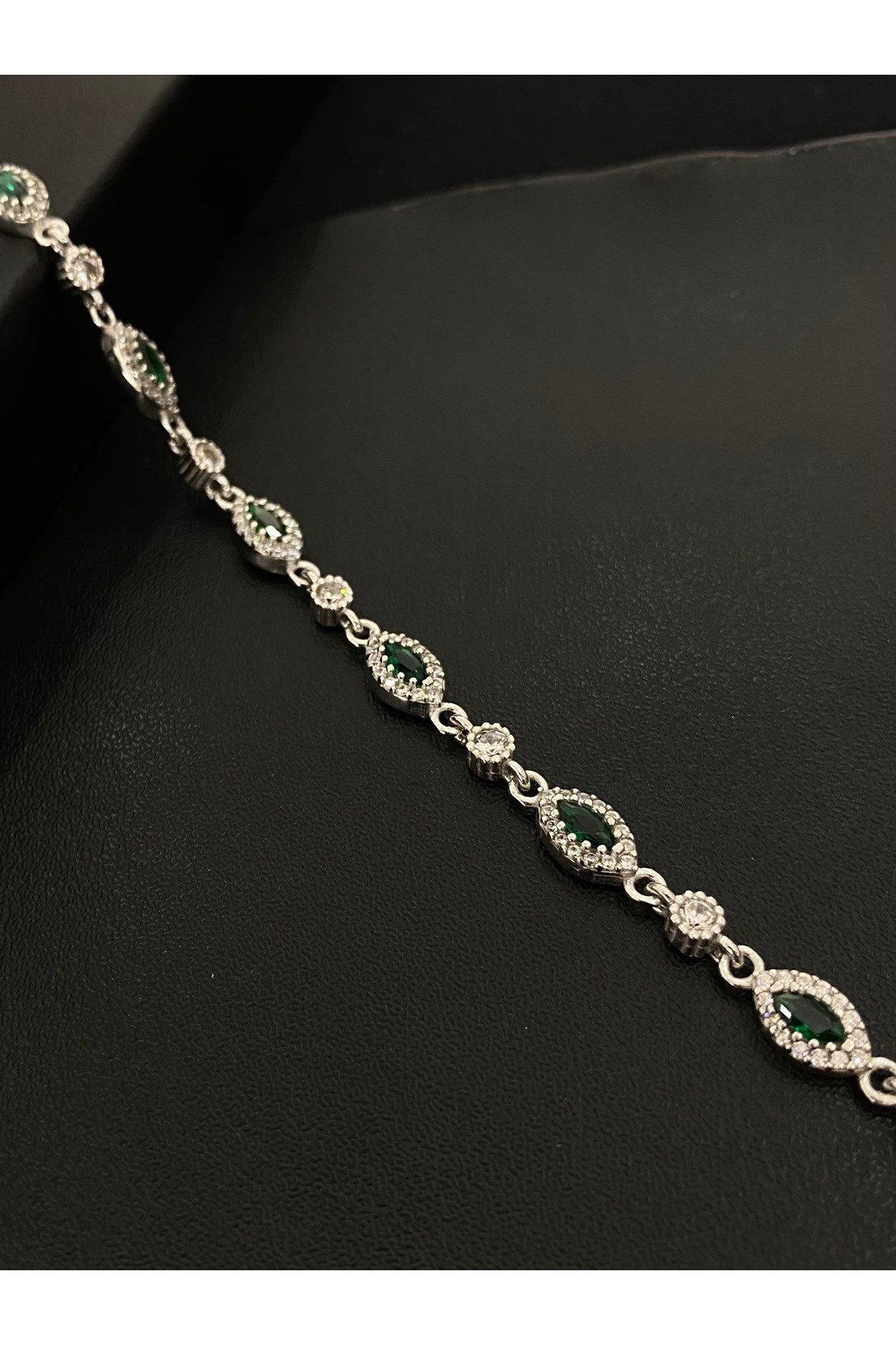 925 Ayar Gümüş Yeşil Tamtur Kadın Gümüş Bileklik (17+3CM)