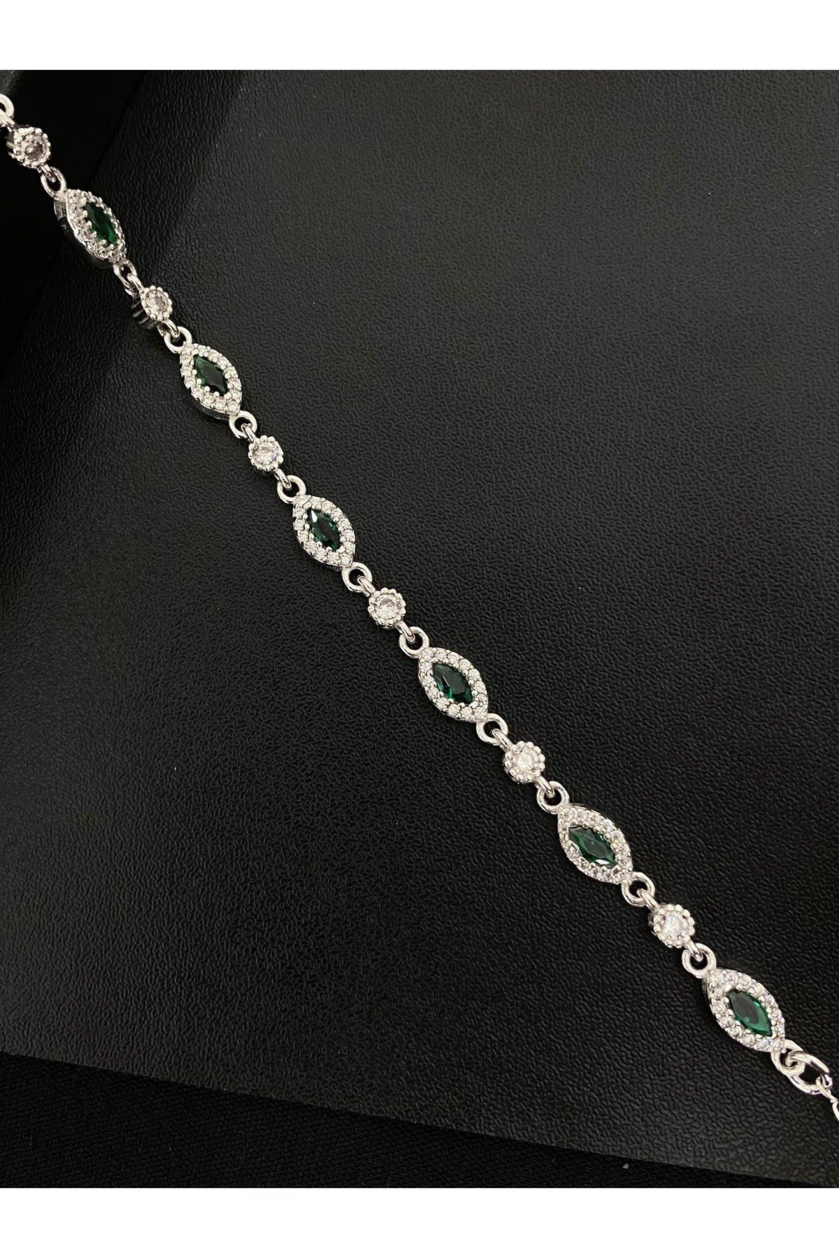 925 Ayar Gümüş Yeşil Tamtur Kadın Gümüş Bileklik (17+3CM)