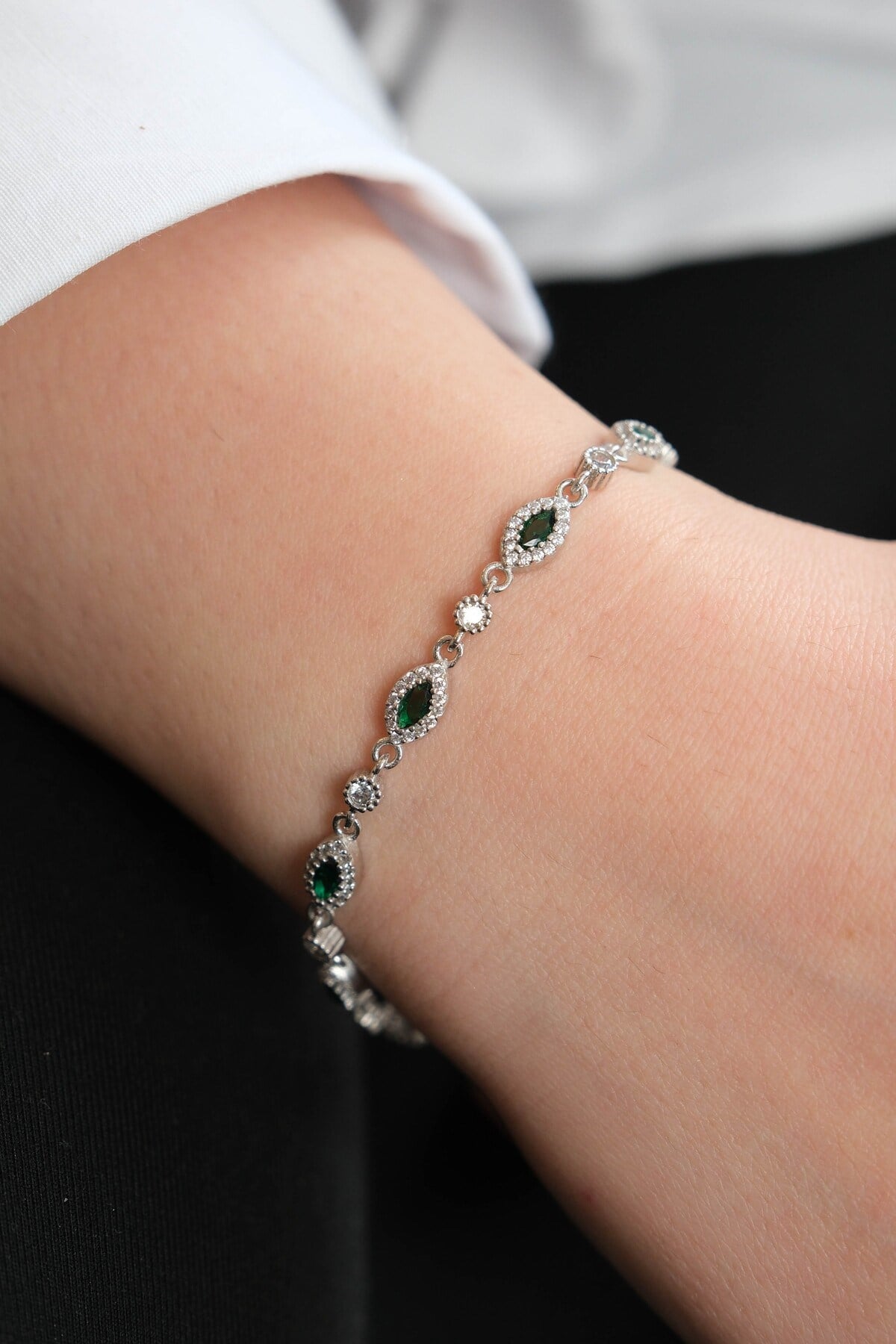 925 Ayar Gümüş Yeşil Tamtur Kadın Gümüş Bileklik (17+3CM)
