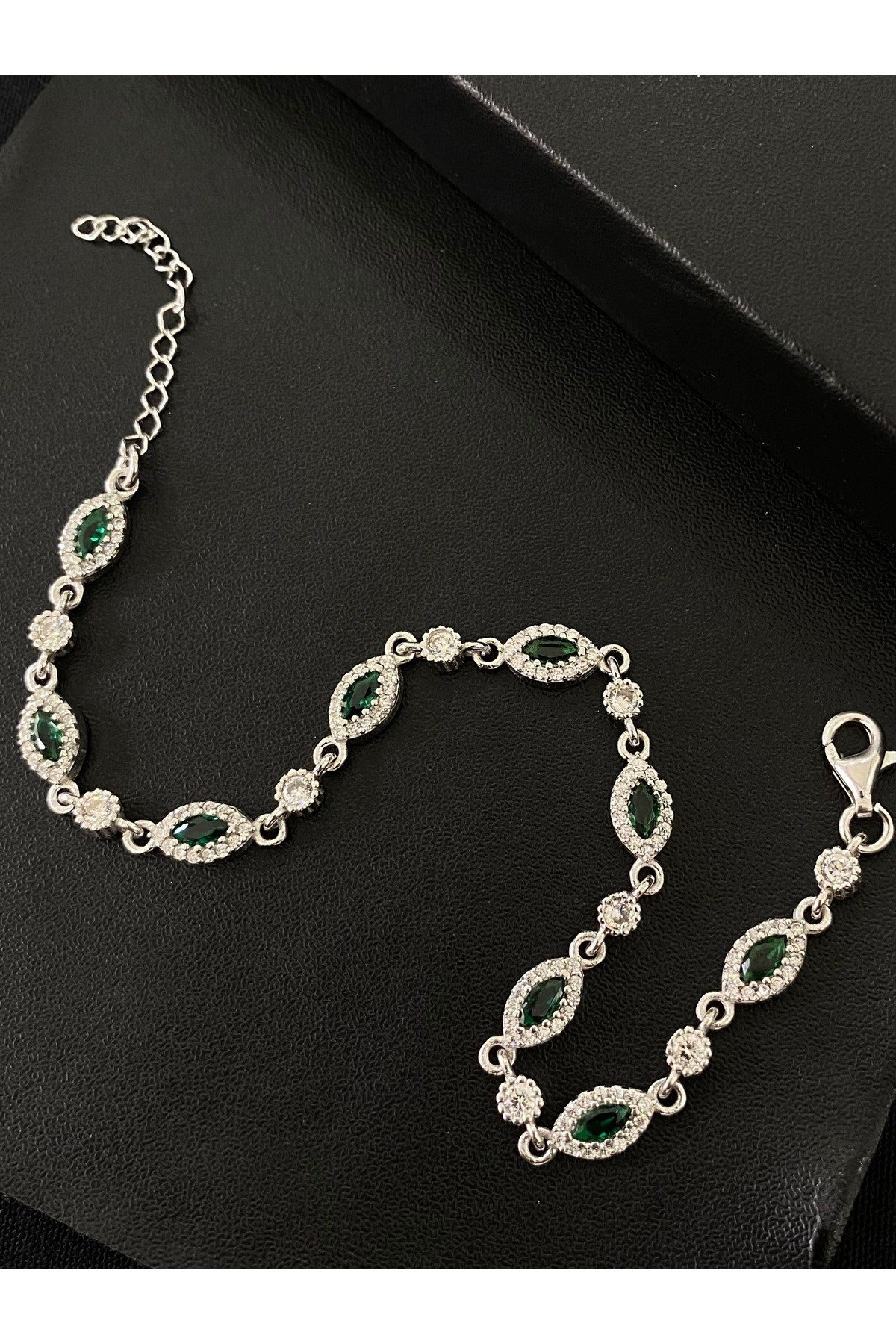 925 Ayar Gümüş Yeşil Tamtur Kadın Gümüş Bileklik (17+3CM)