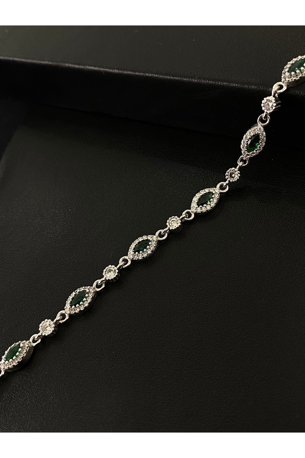 925 Ayar Gümüş Yeşil Tamtur Kadın Gümüş Bileklik (17+3CM)