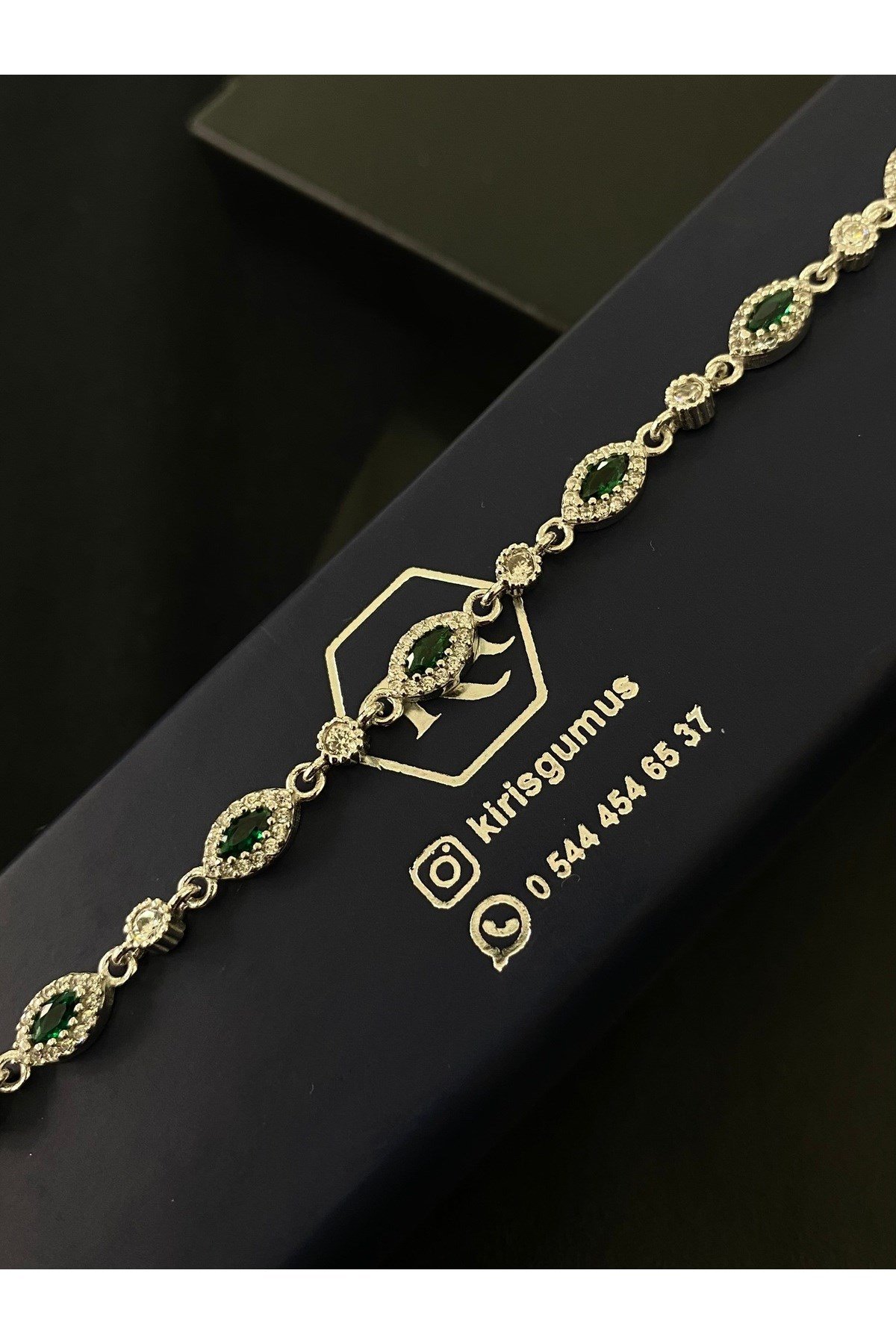 925 Ayar Gümüş Yeşil Tamtur Kadın Gümüş Bileklik (17+3CM)